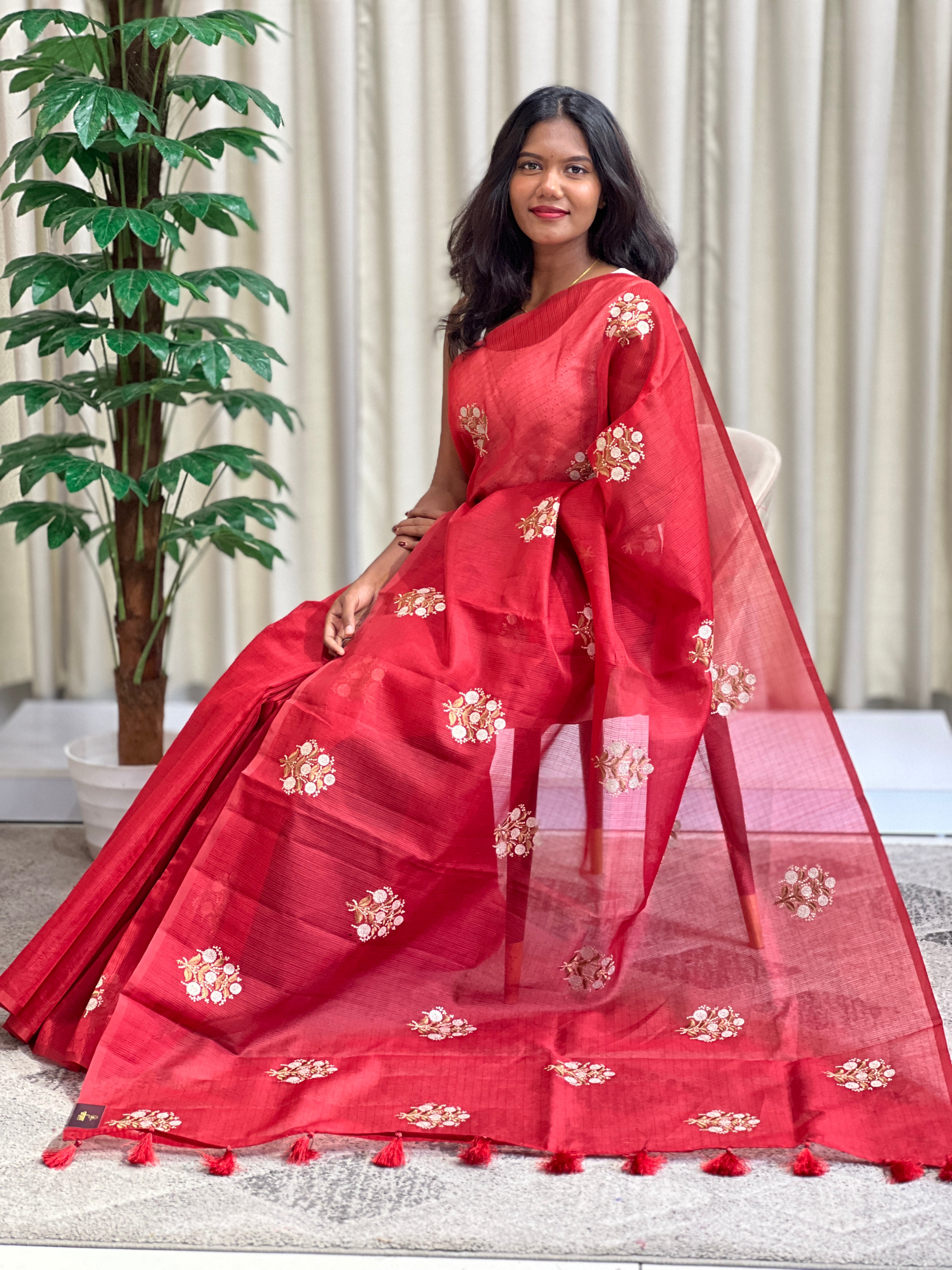 Floral Embroidered Silky Kota Saree | ZSS195