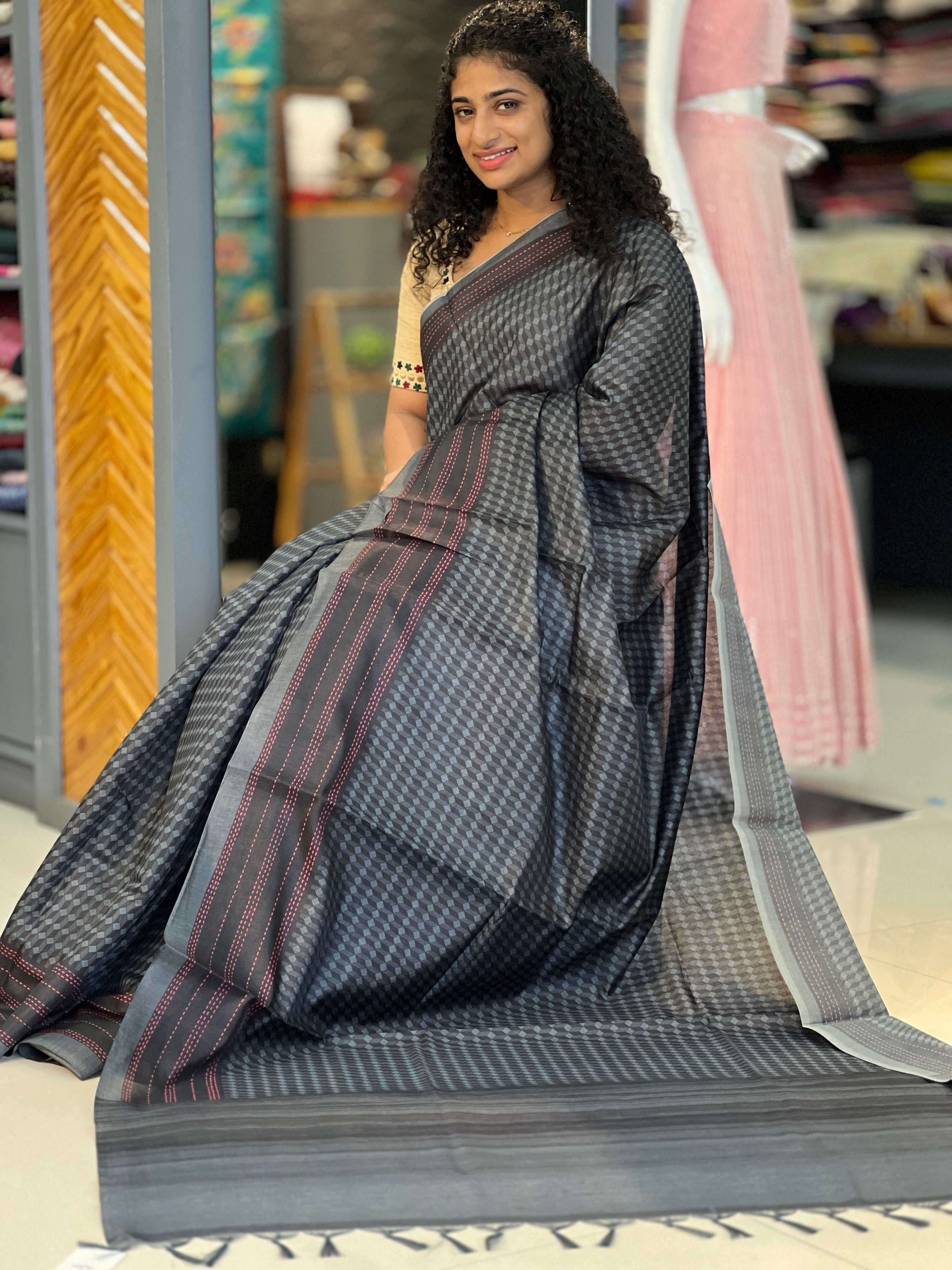 Digital Printed Tussar Finish Saree | GMS152