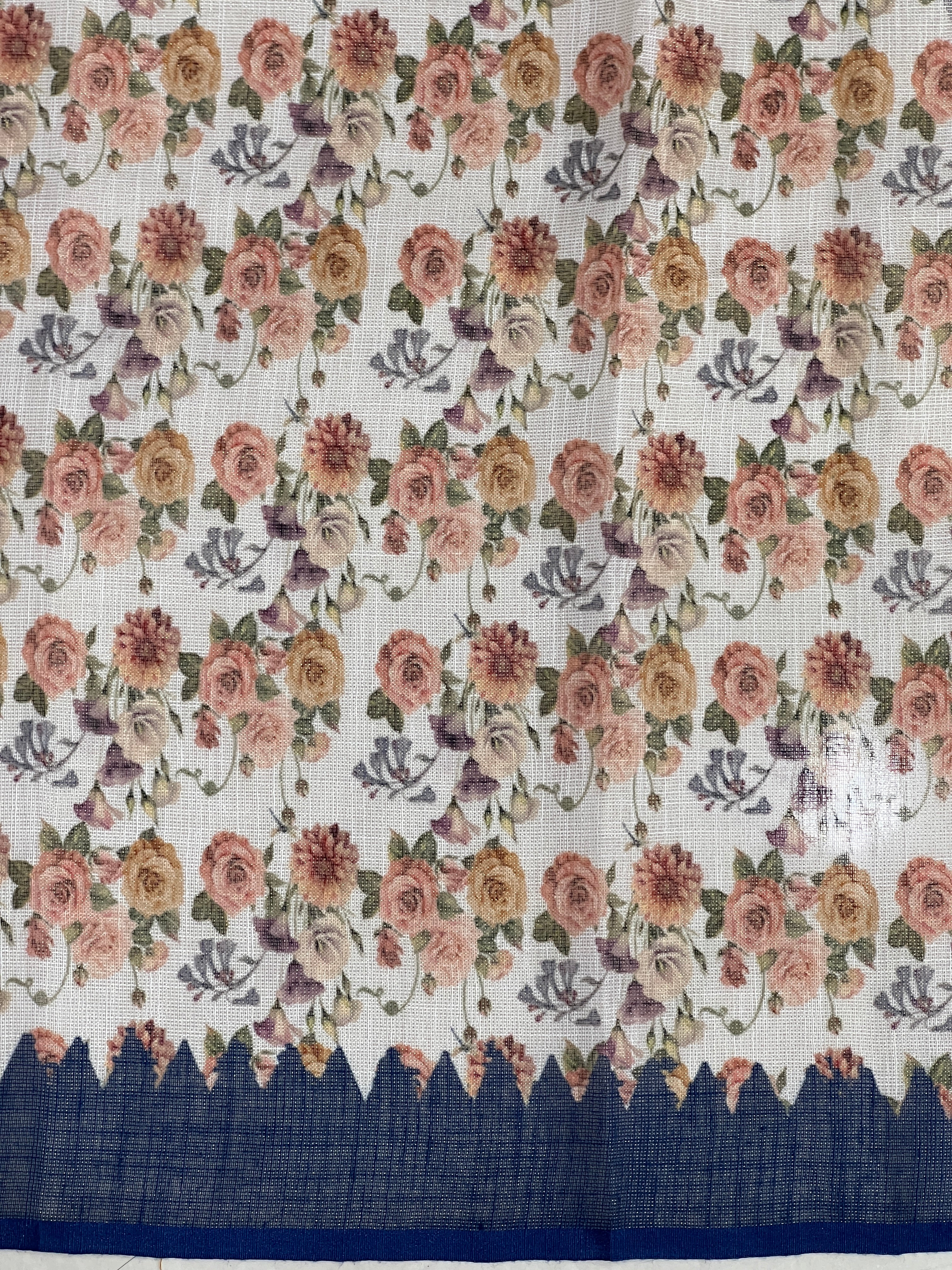 Print With Hand Embroidery Detailed Tissue Linen Saree | BLD1540