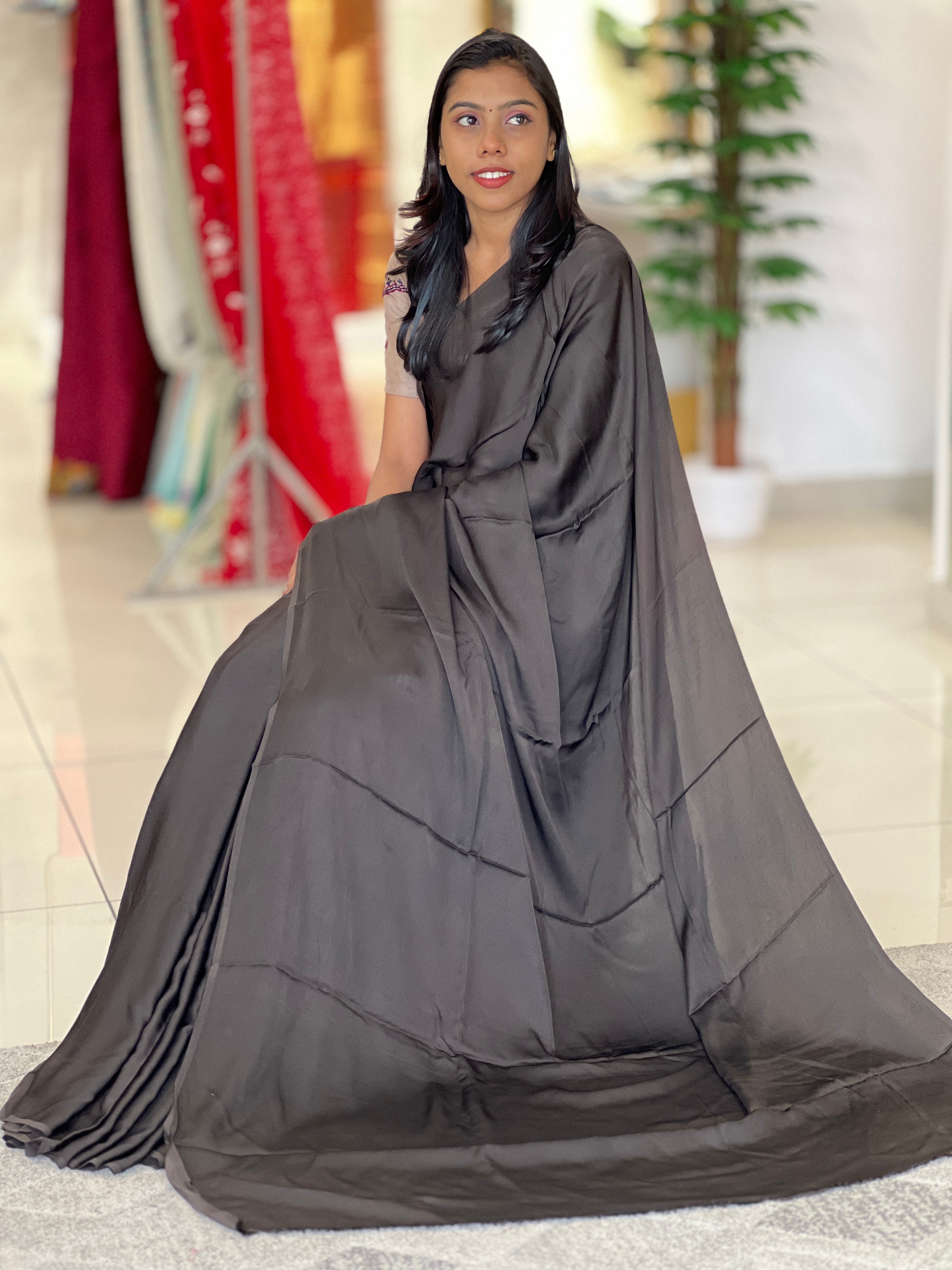 Plain Body Satin Finish Saree | VFC427