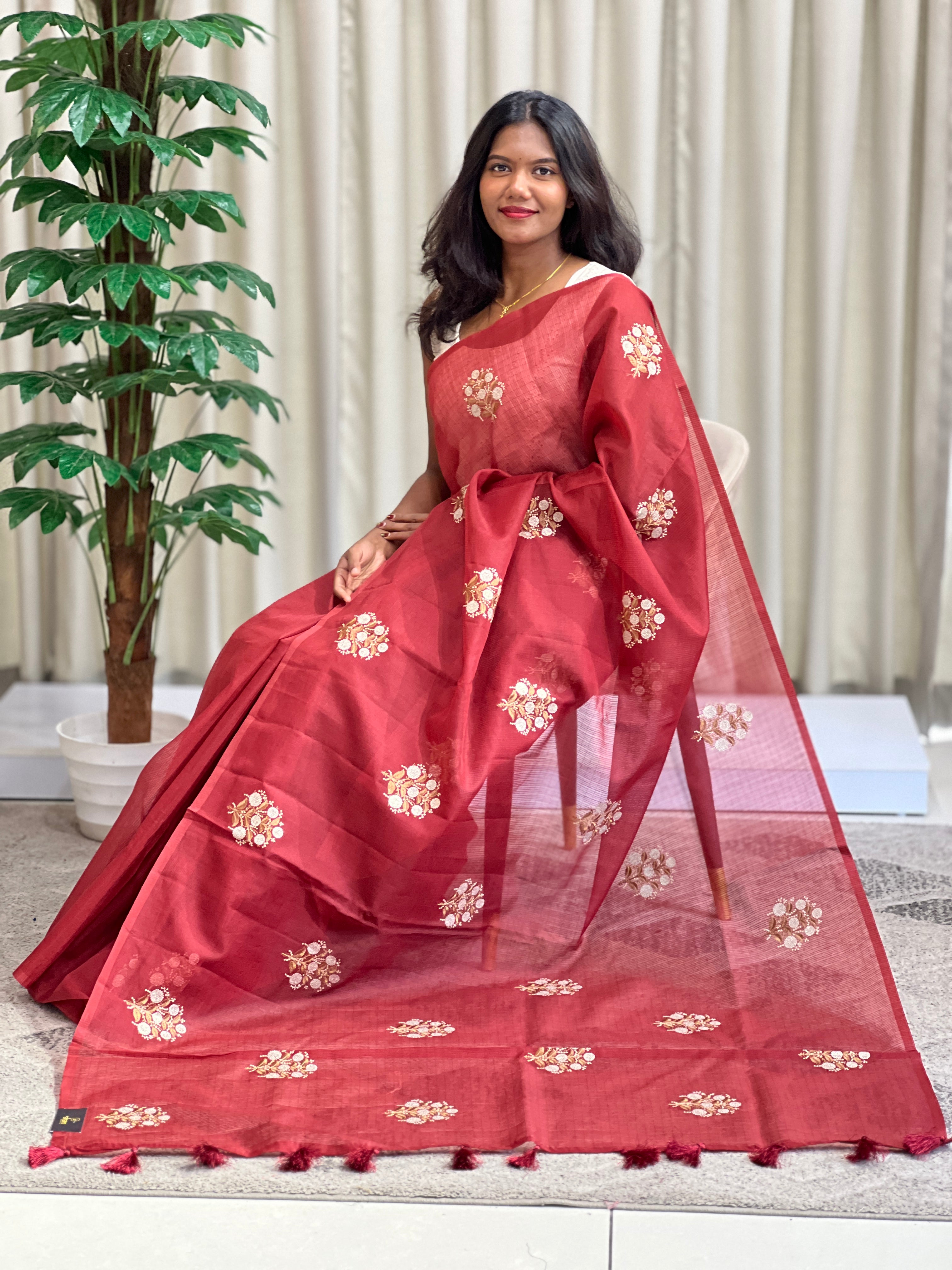 Floral Embroidered Silky Kota Saree | ZSS198