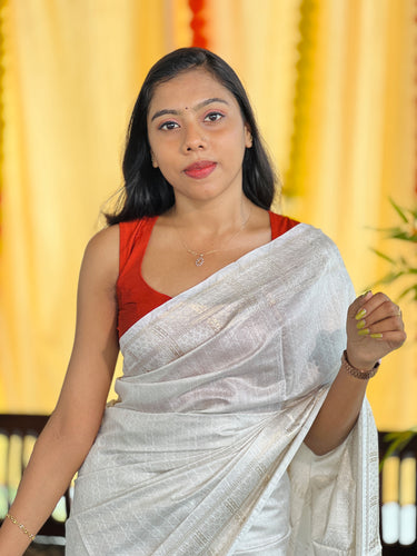 Thread Weaving Pattern Bhagalpuri Linen Saree |  SK447