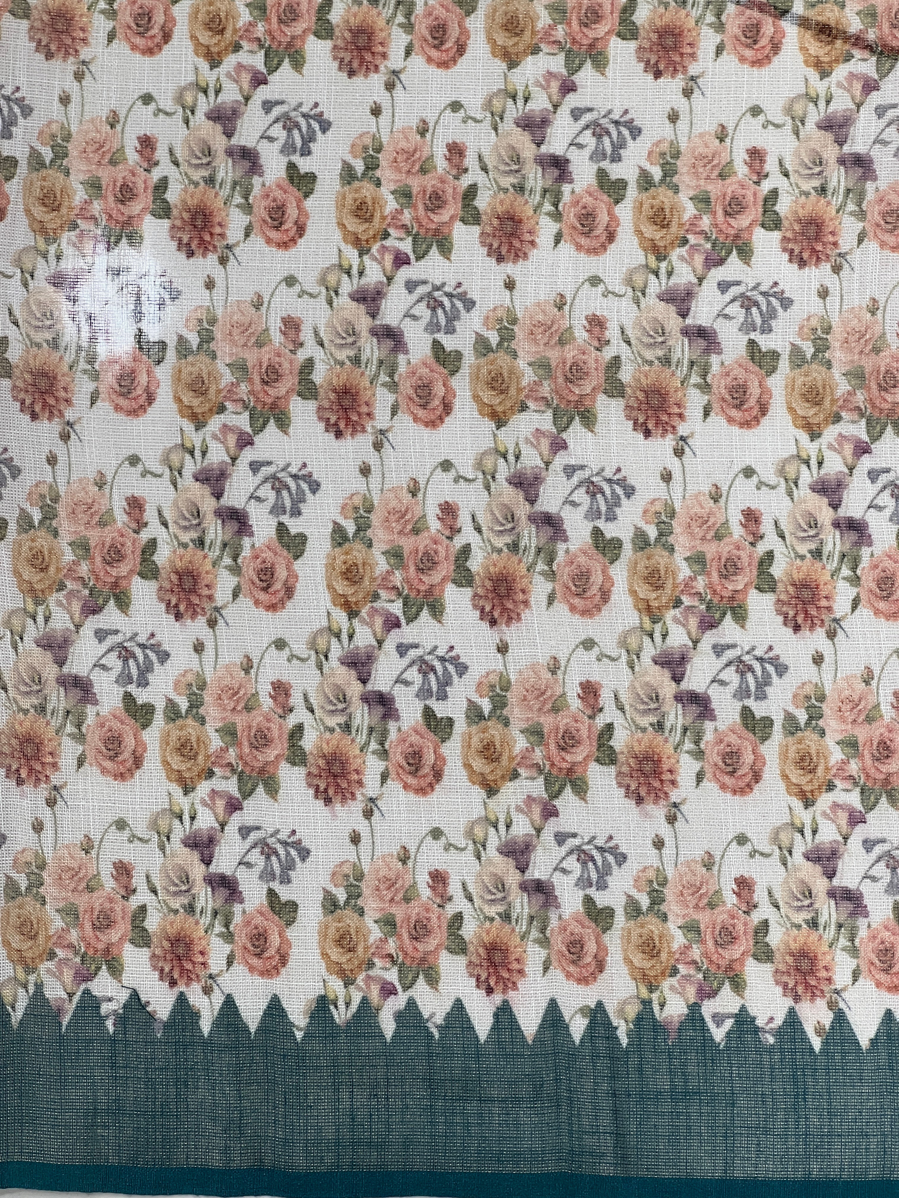 Print With Hand Embroidery Detailed Tissue Linen Saree | BLD1539