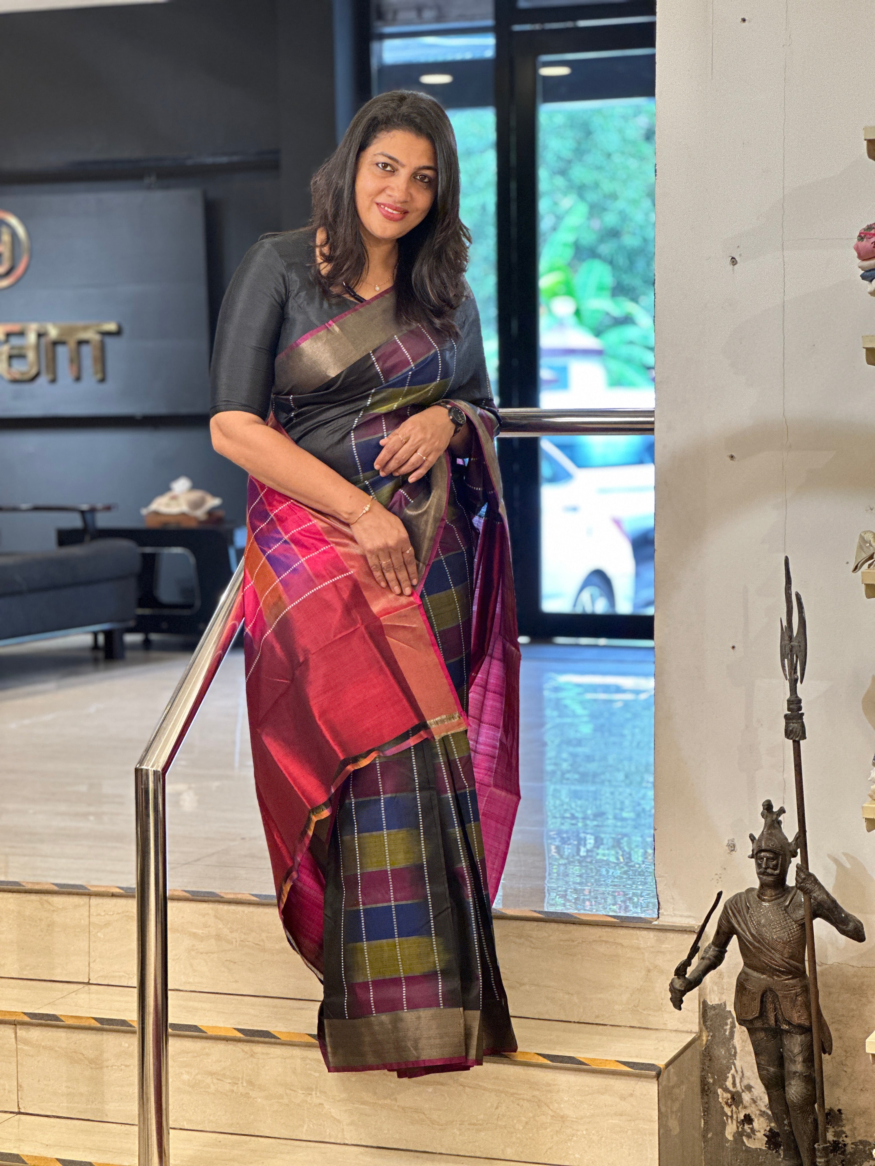 Multi-Color Check Woven Patterned Mulberry Silk Saree | AYD167