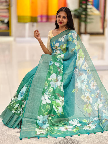 Floral Printed Silk Linen Saree | JRT127