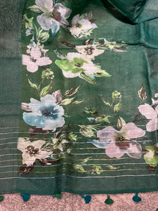 Floral Printed Silk Linen Saree | JRT127