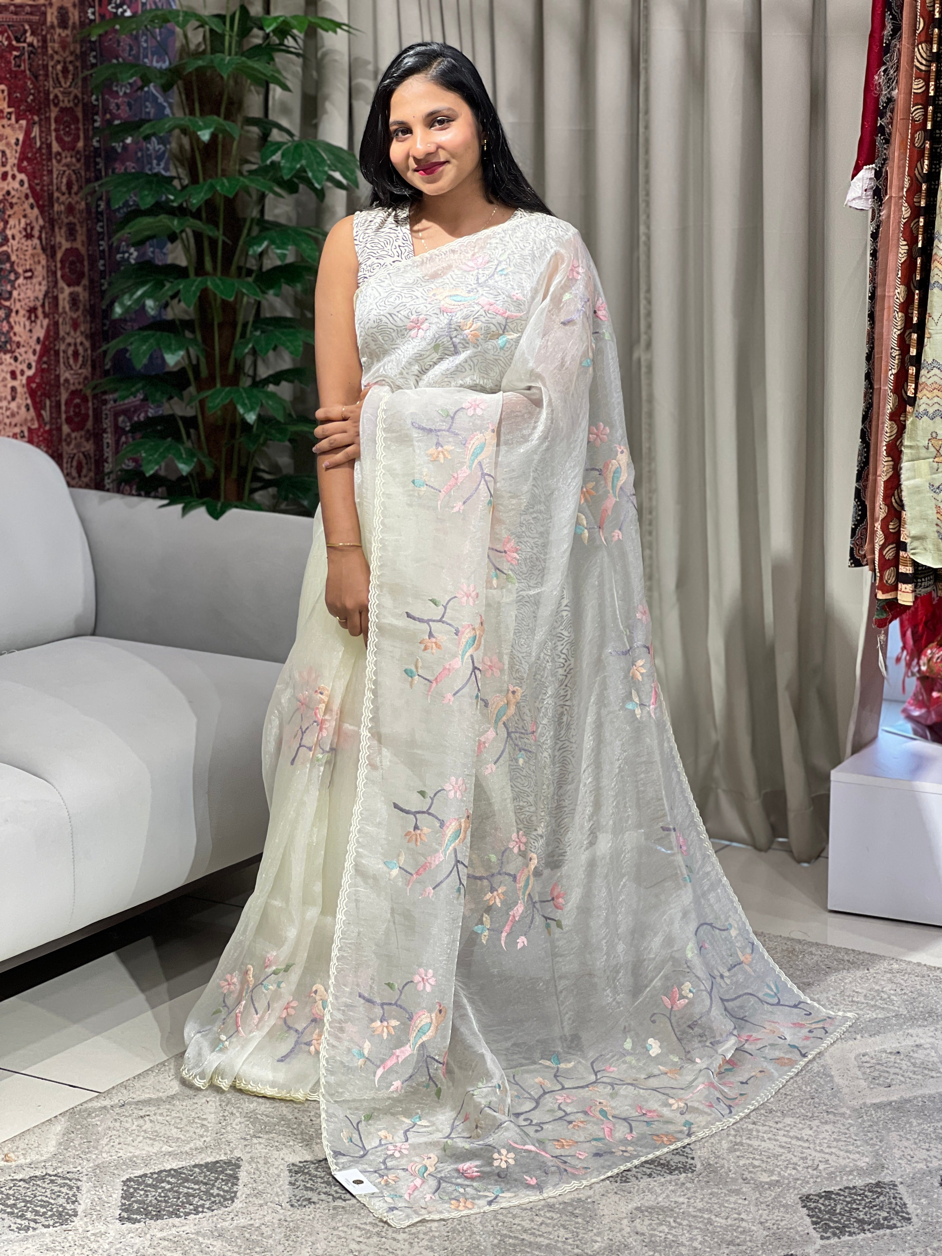 Machine Embroidery Detailed Shimmer Organza Saree | BLD1526