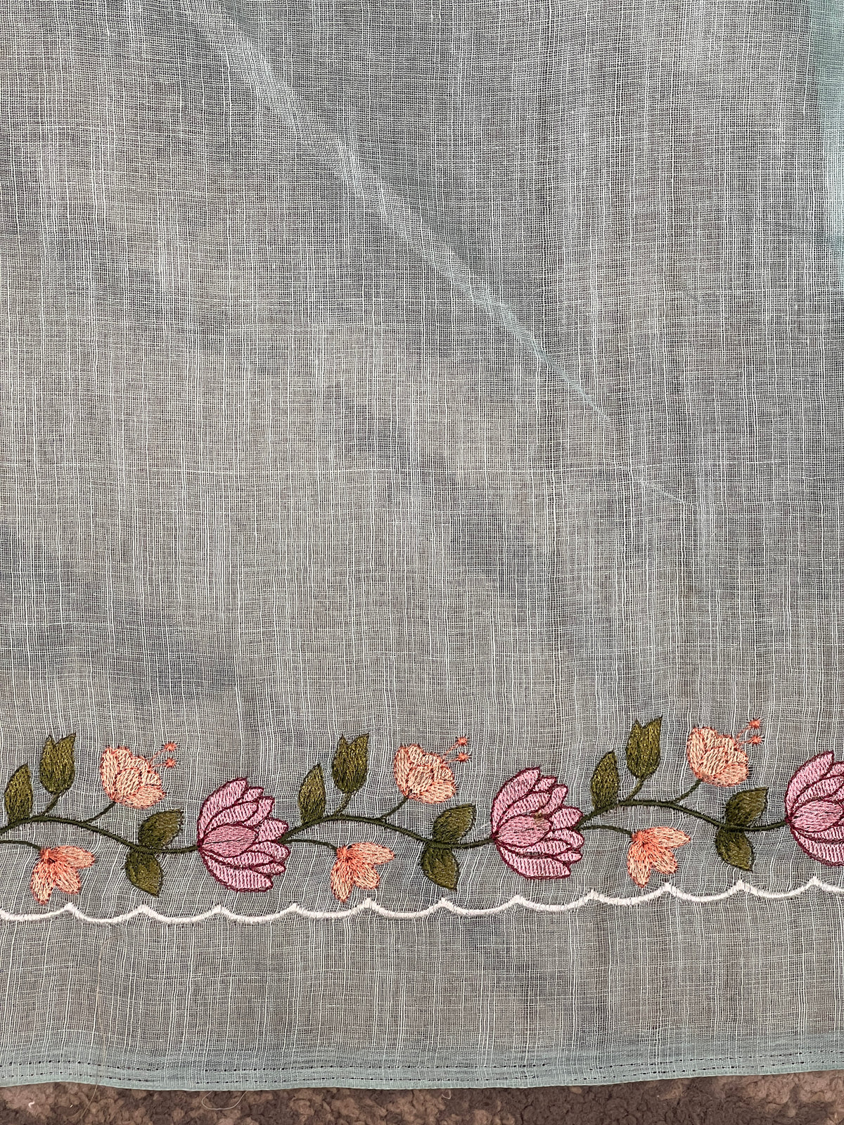 Floral Embroidered Bhagalpuri Linen Saree | RP891