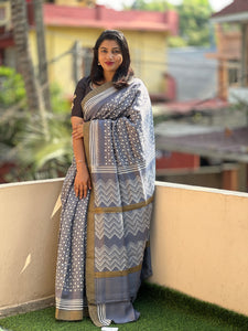 Block Printed Chanderi Saree | YNG231