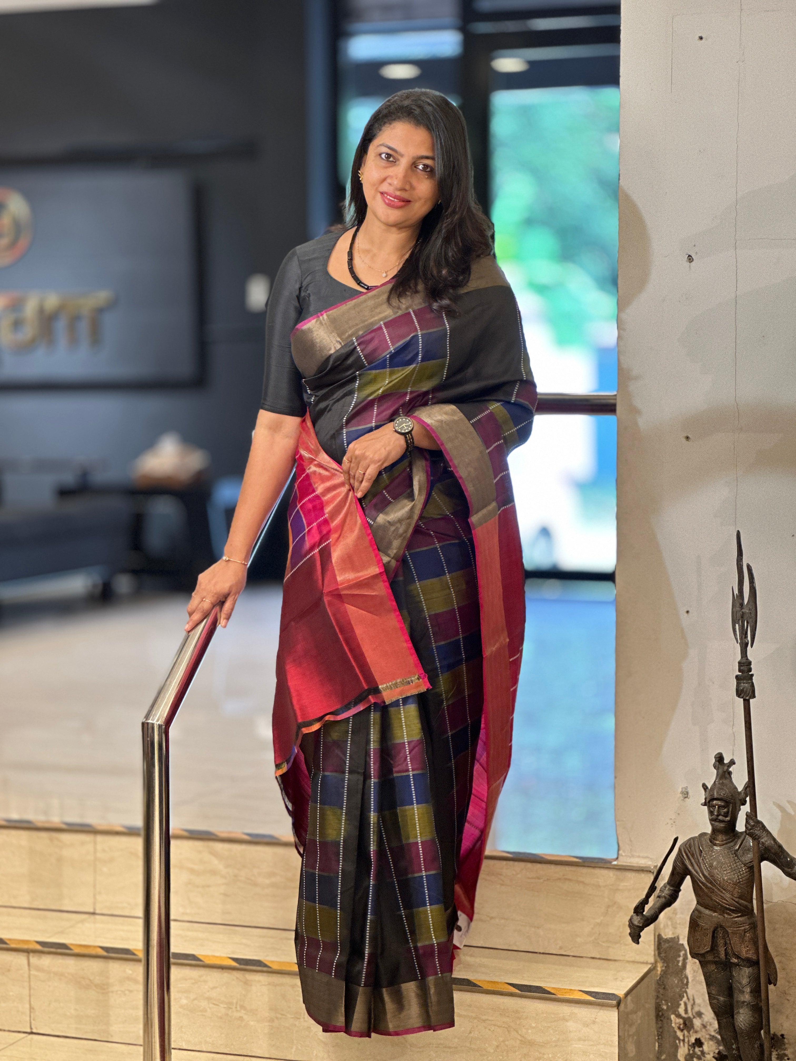 Multi-Color Check Woven Patterned Mulberry Silk Saree | AYD167