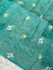 Floral Printed Silk Linen Saree | JRT127