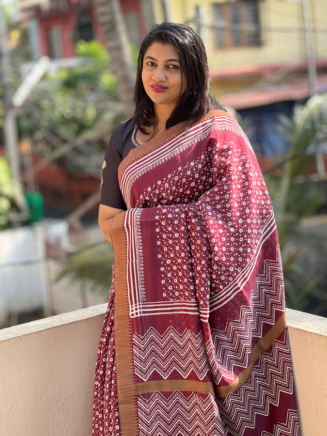 Block Printed Chanderi Saree | YNG231