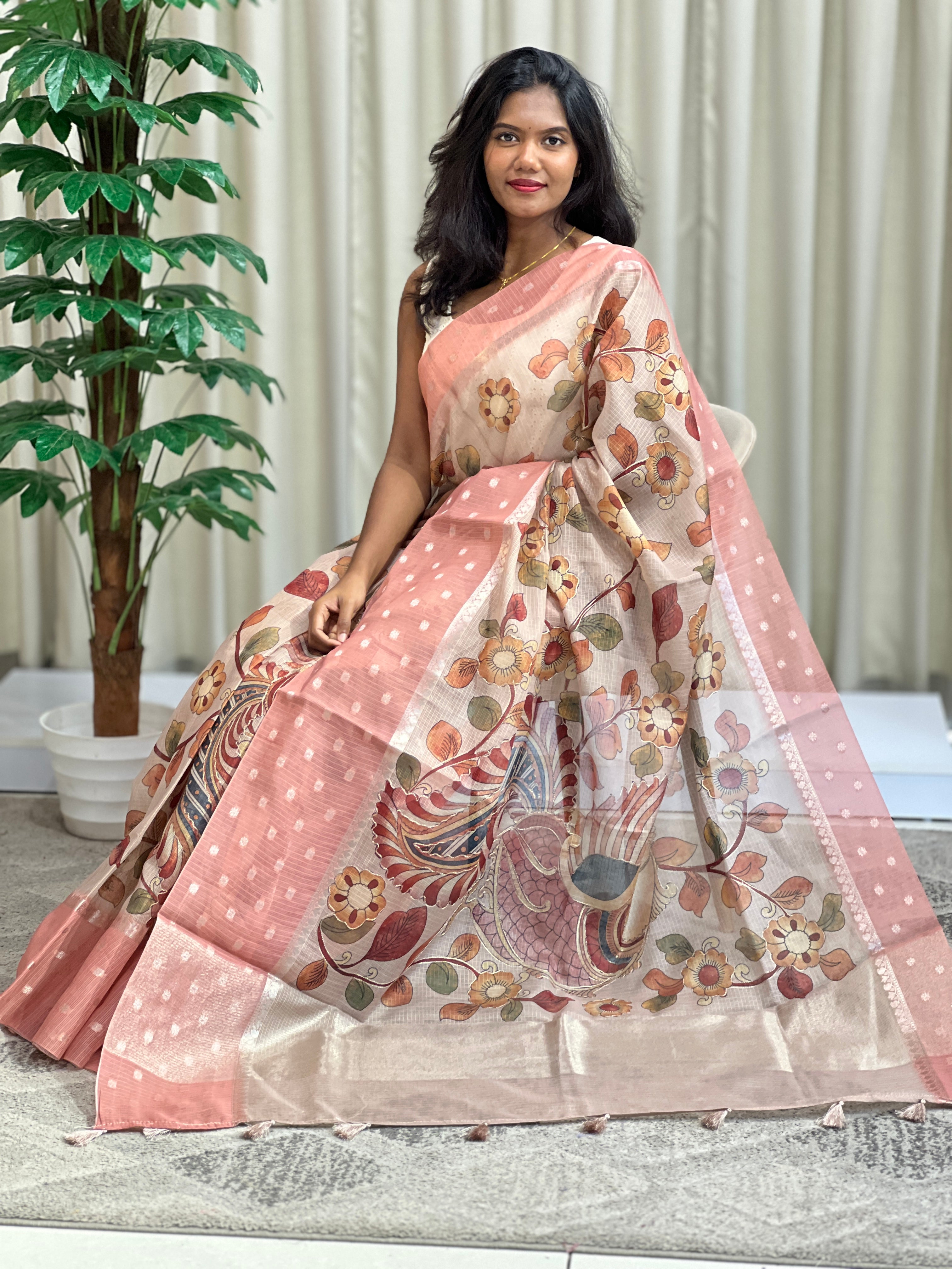 Pen Kalamkari Inspired Printed Pattern Kota Saree | MB151