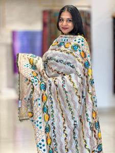 Traditional Thread Embroidery Detailed Chanderi Finish  Dupatta | VET271