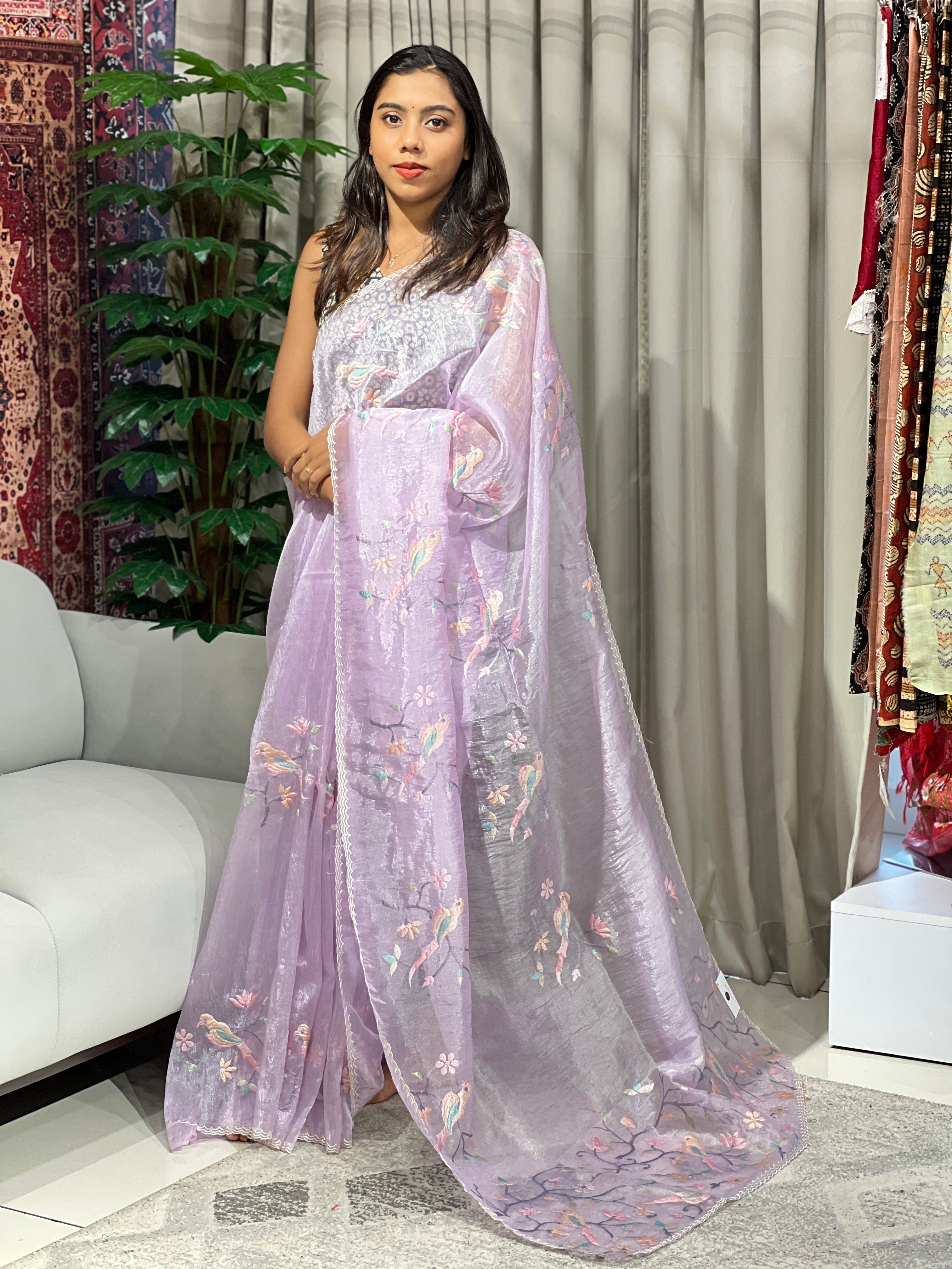 Machine Embroidery Detailed Shimmer Organza Saree | BLD1527