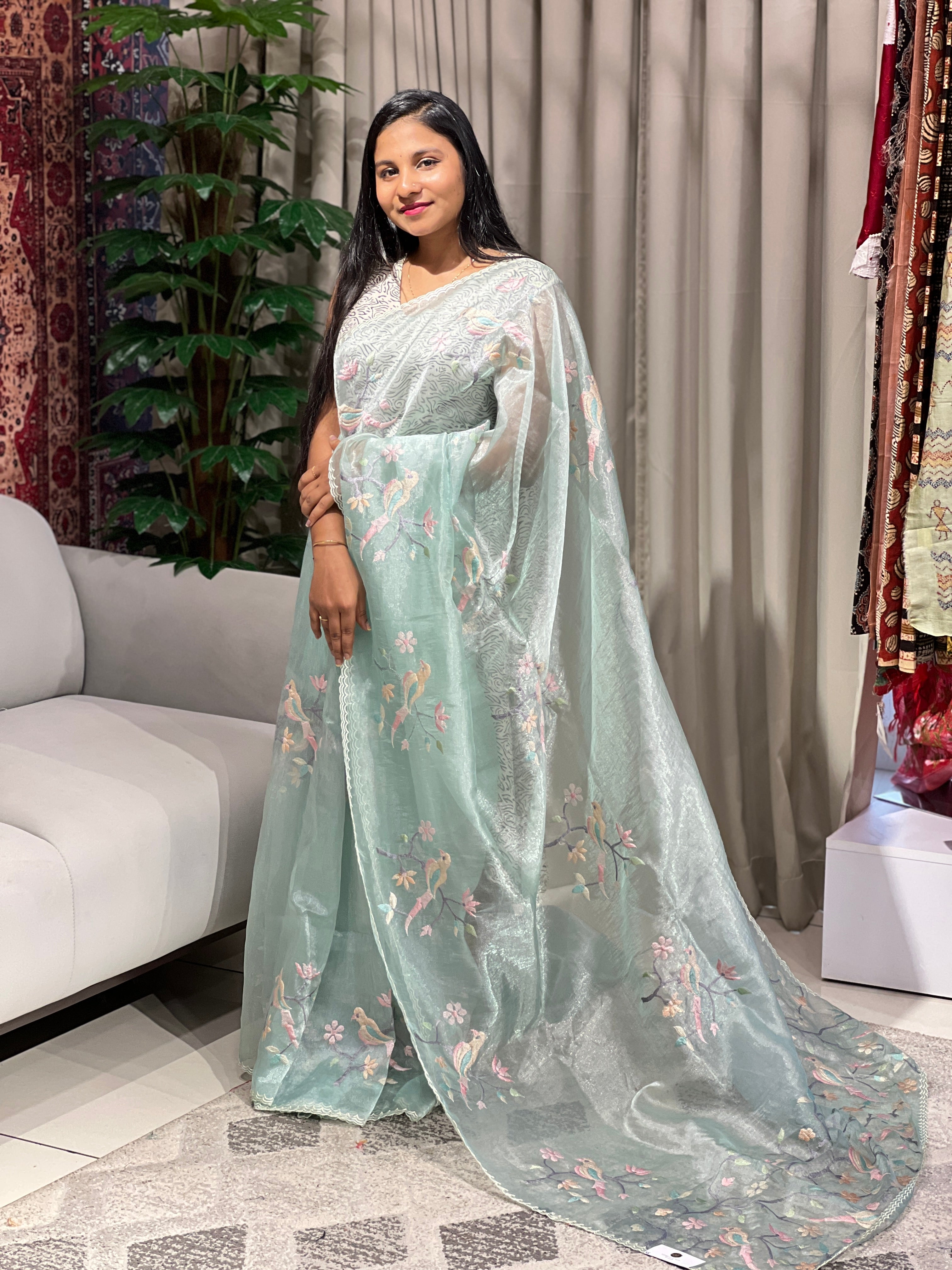 Machine Embroidery Detailed Shimmer Organza Saree | BLD1531