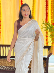 Zari Butta With Kesia Detailed Bhagalpuri Linen Saree | SK450