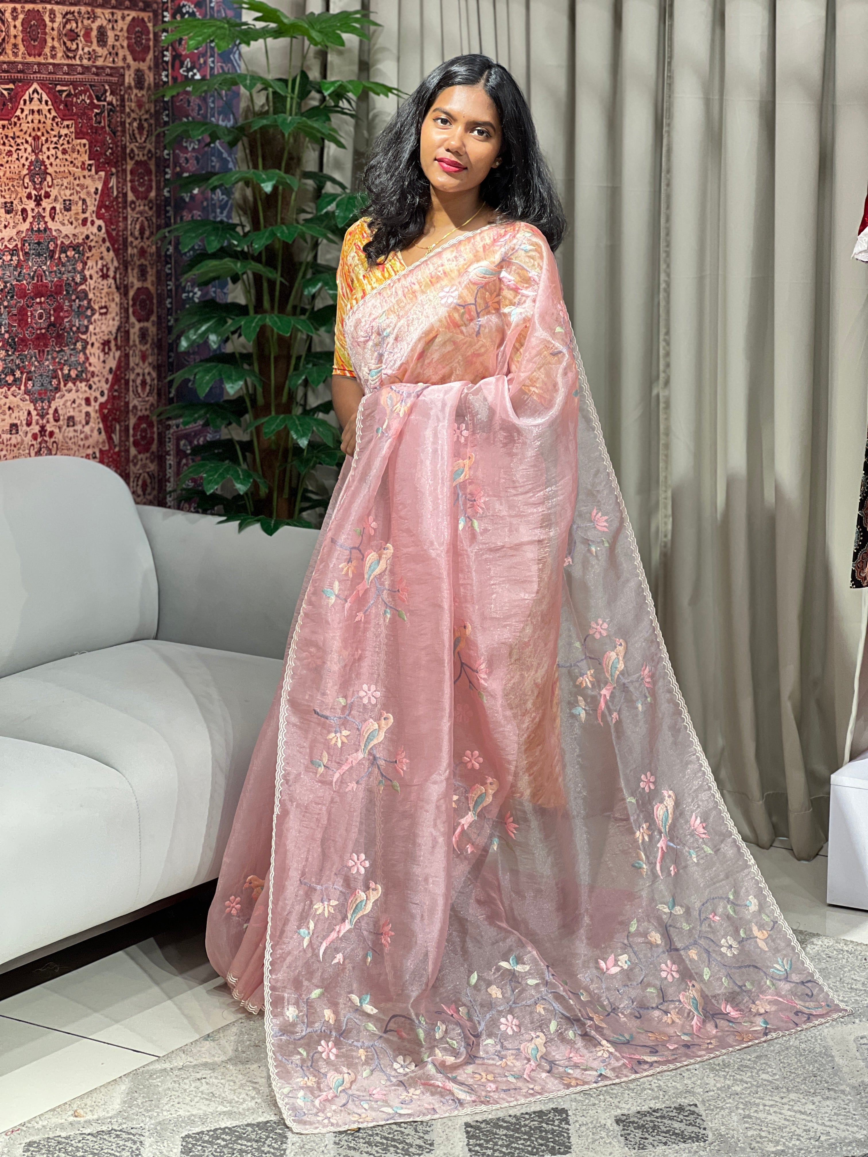 Machine Embroidery Detailed Shimmer Organza Saree | BLD1530