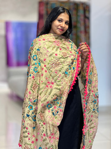 Thread Embroidery Detailed Chanderi Finish Dupatta | VET256