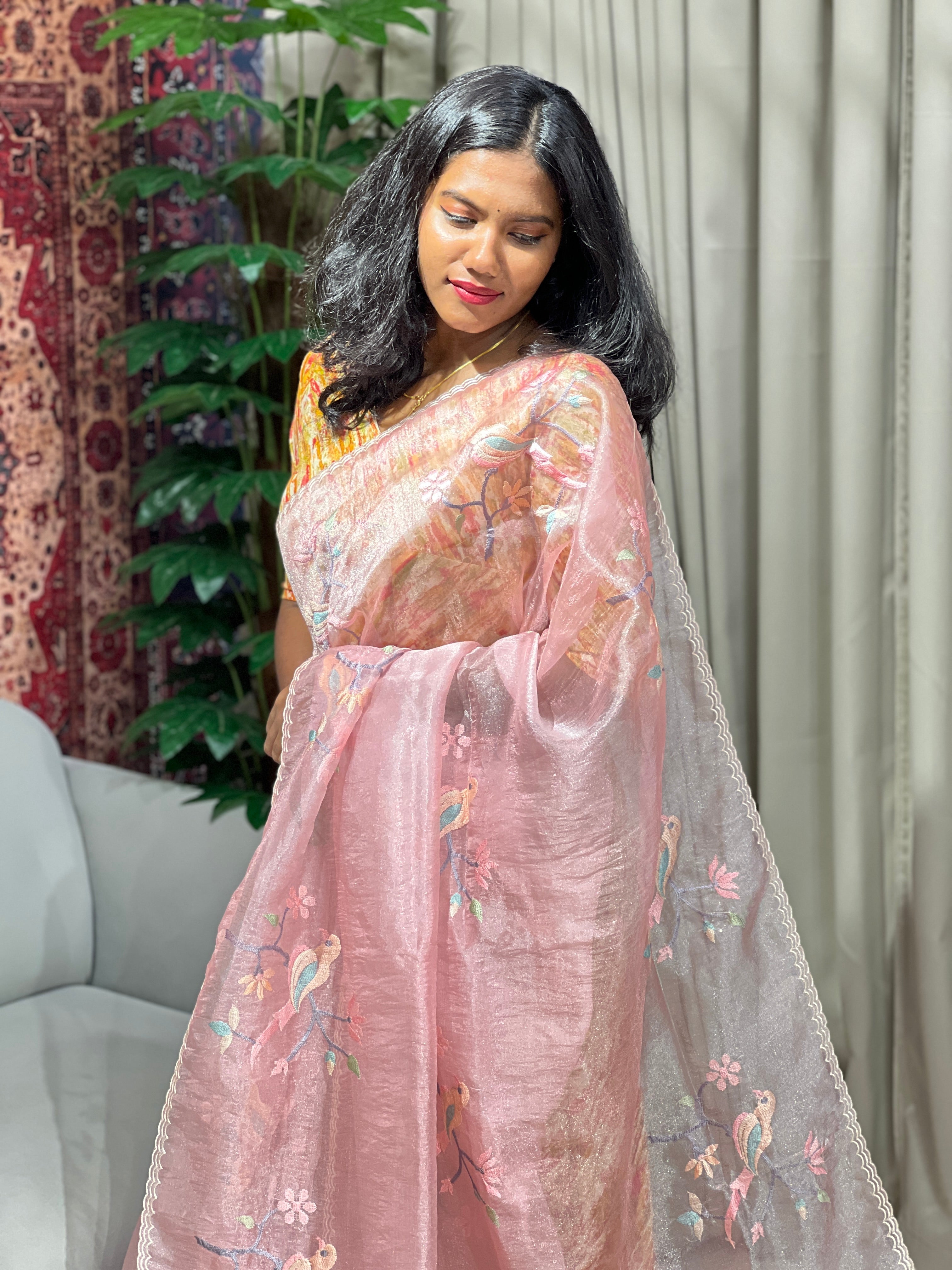 Machine Embroidery Detailed Shimmer Organza Saree | BLD1530