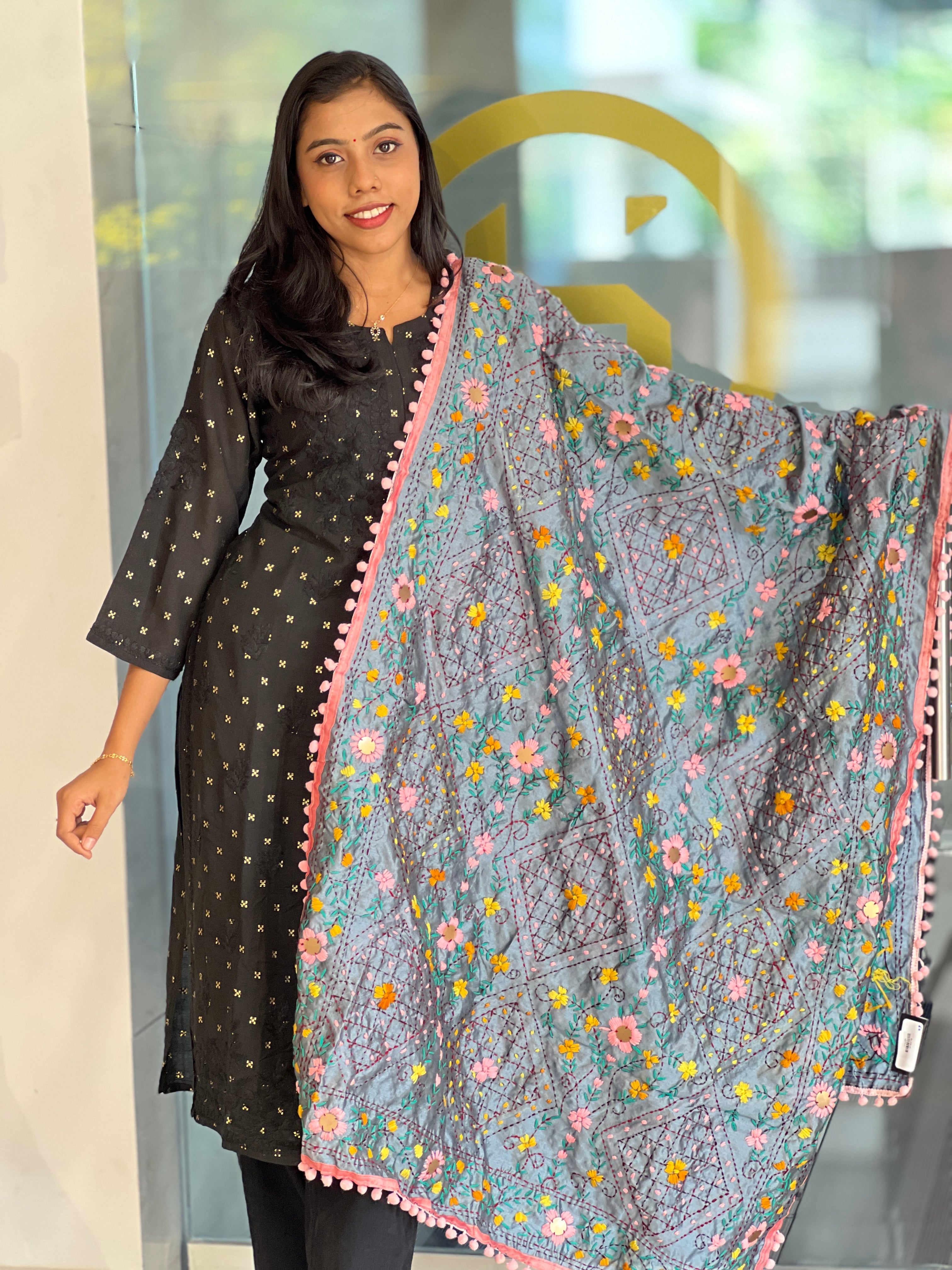 Traditional Thread Embroidery Detailed Chanderi Finish Dupatta | VET311