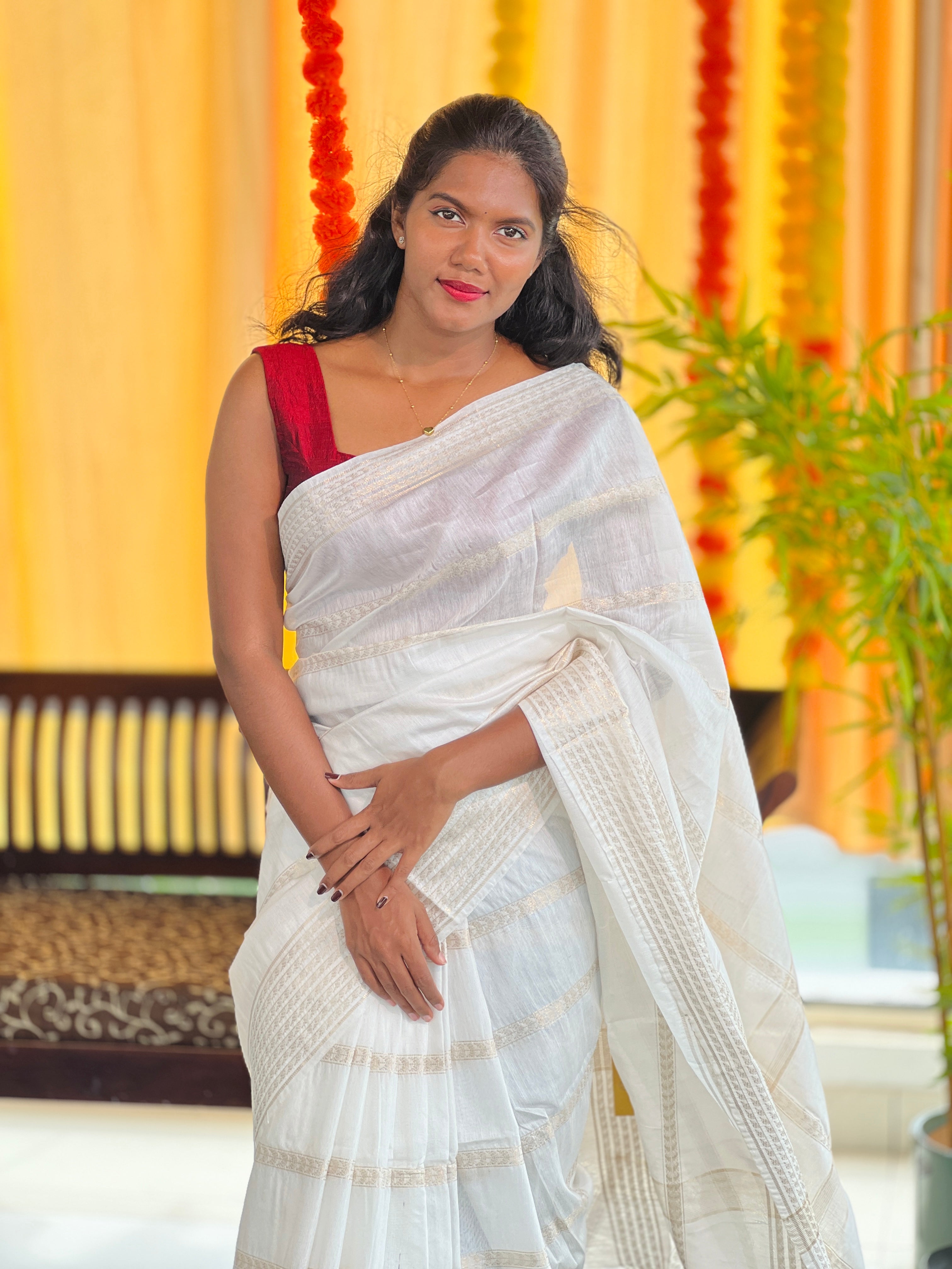 Zari Stripe Weaved Bhagalpuri Linen Saree | SK453
