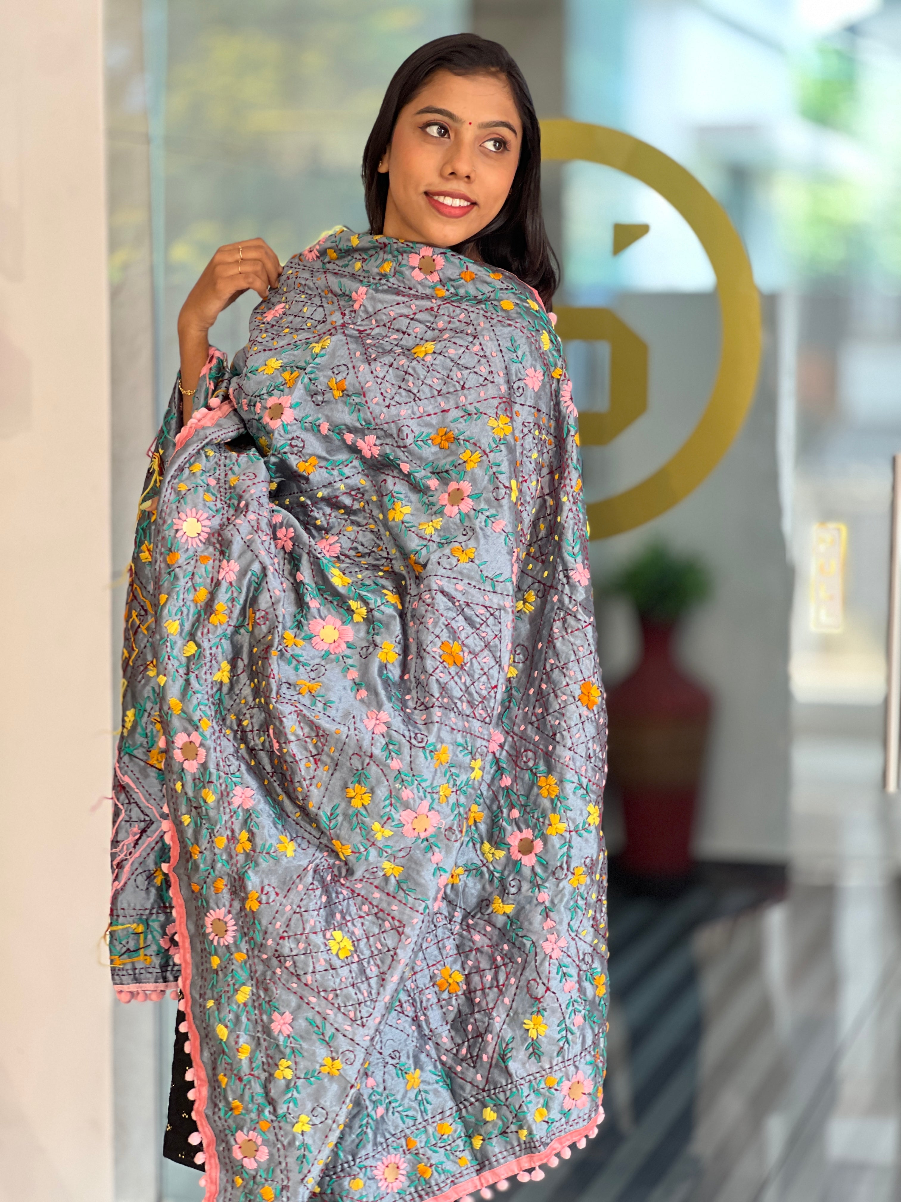 Traditional Thread Embroidery Detailed Chanderi Finish Dupatta | VET311