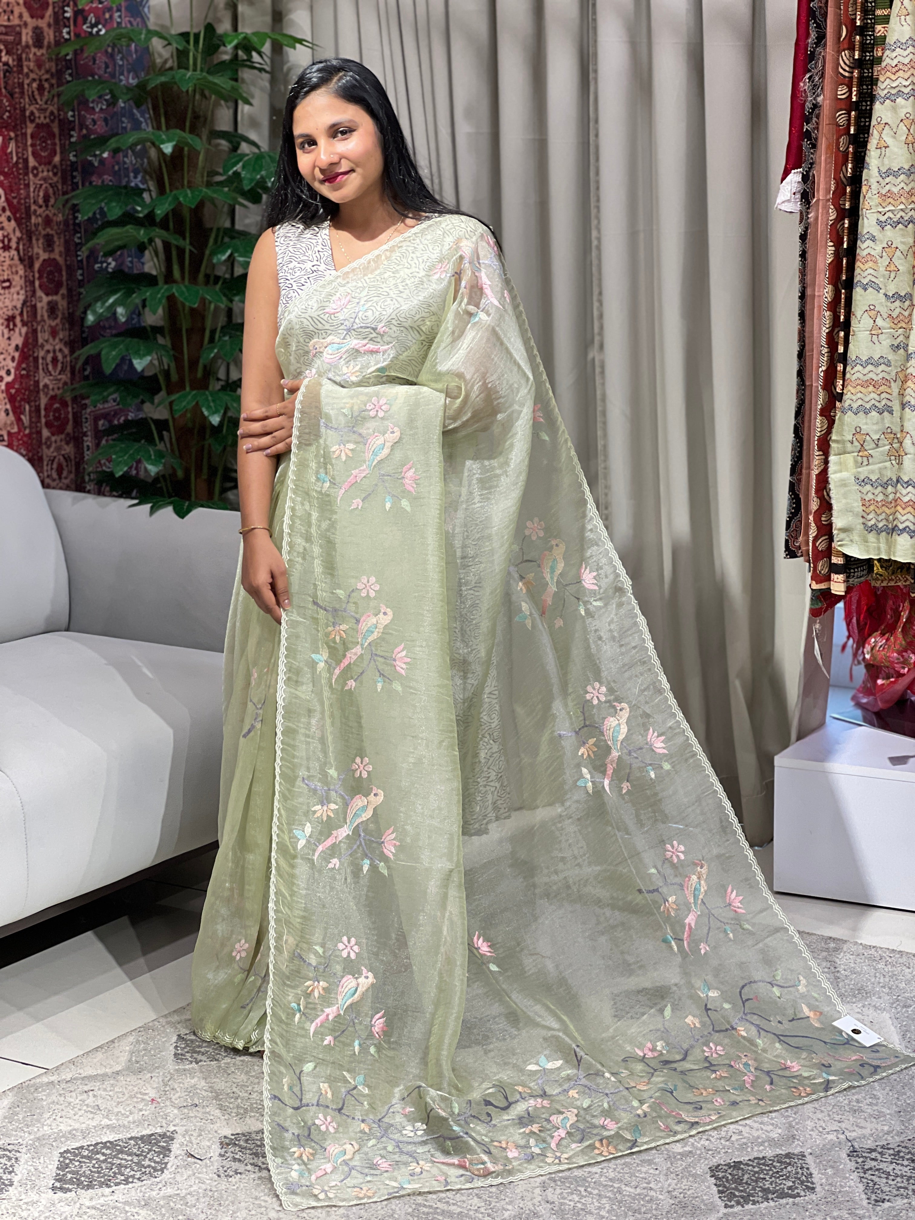Machine Embroidery Detailed Shimmer Organza Saree | BLD1525