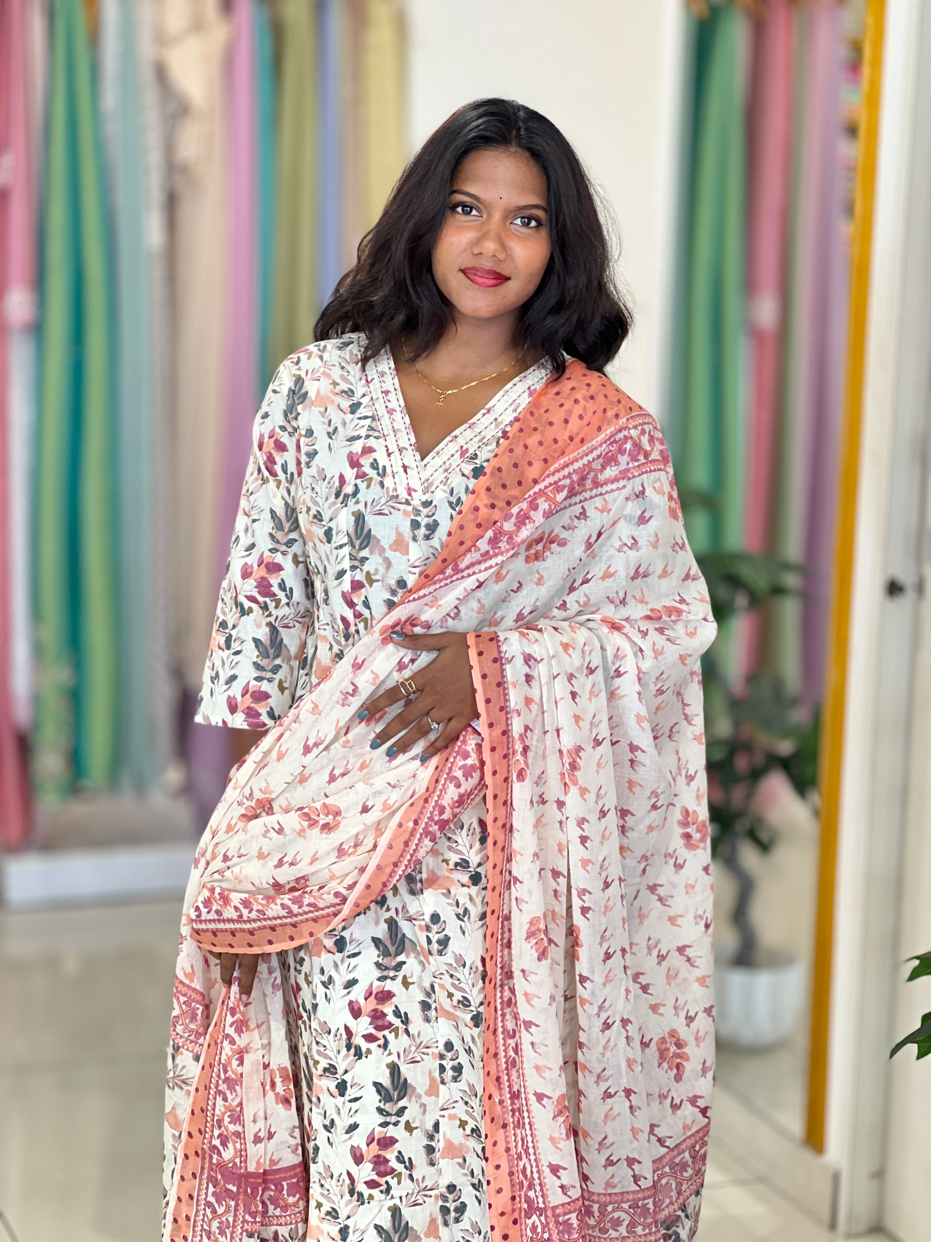 Leaf Print Cotton Kurta Set | UNM132