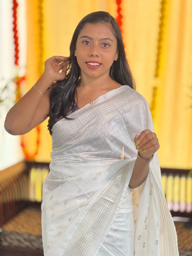 Zari Butta Detailed Bhagalpuri Linen Saree | SK455