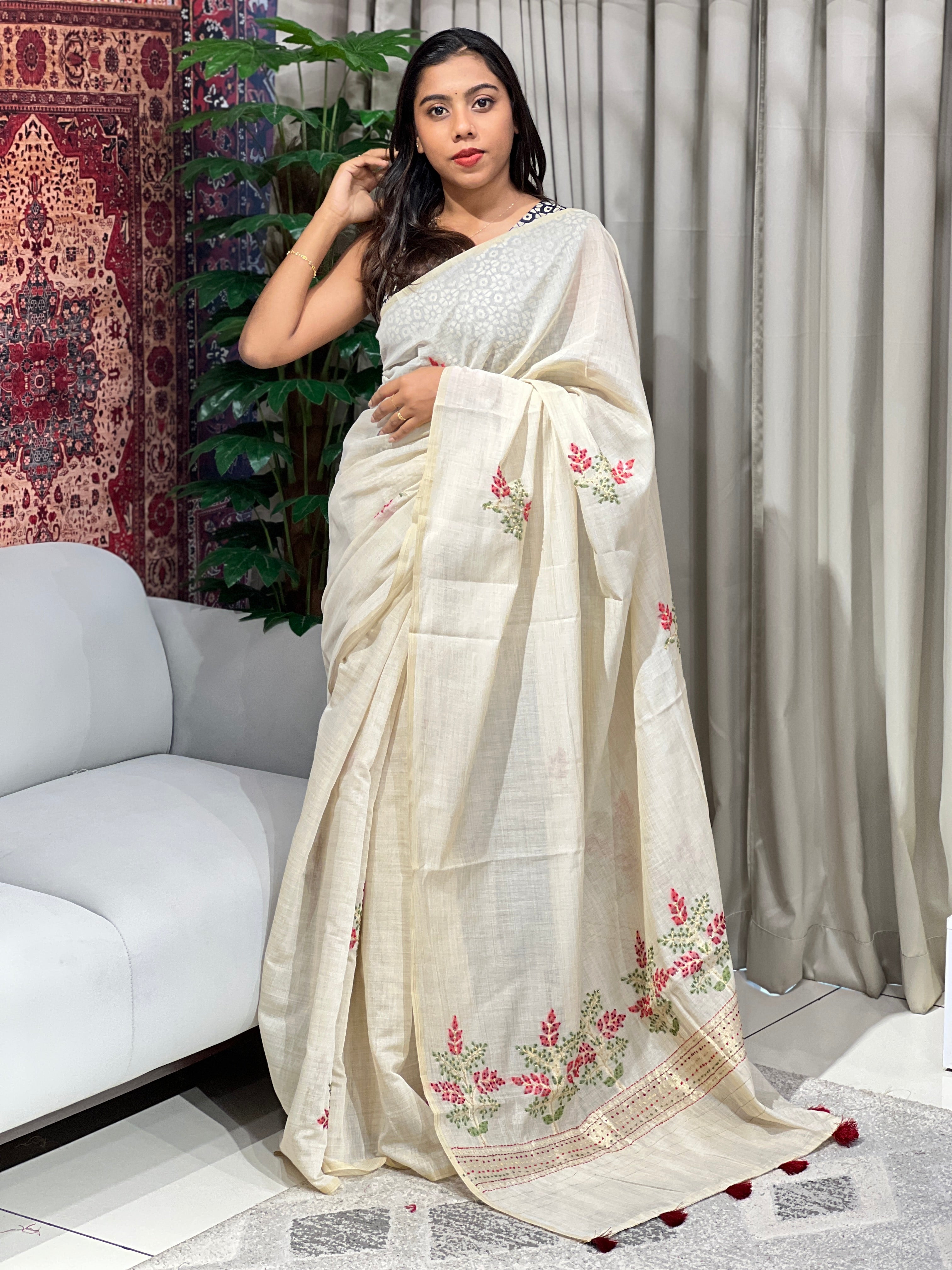 Jamdani Woven Semi Chanderi Saree | BLD1567