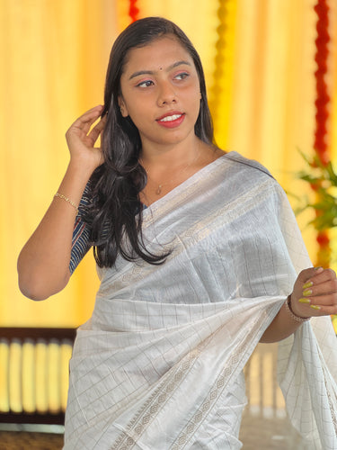 Zari Check Weaving Patterned Bhagalpuri Linen Saree | SK452