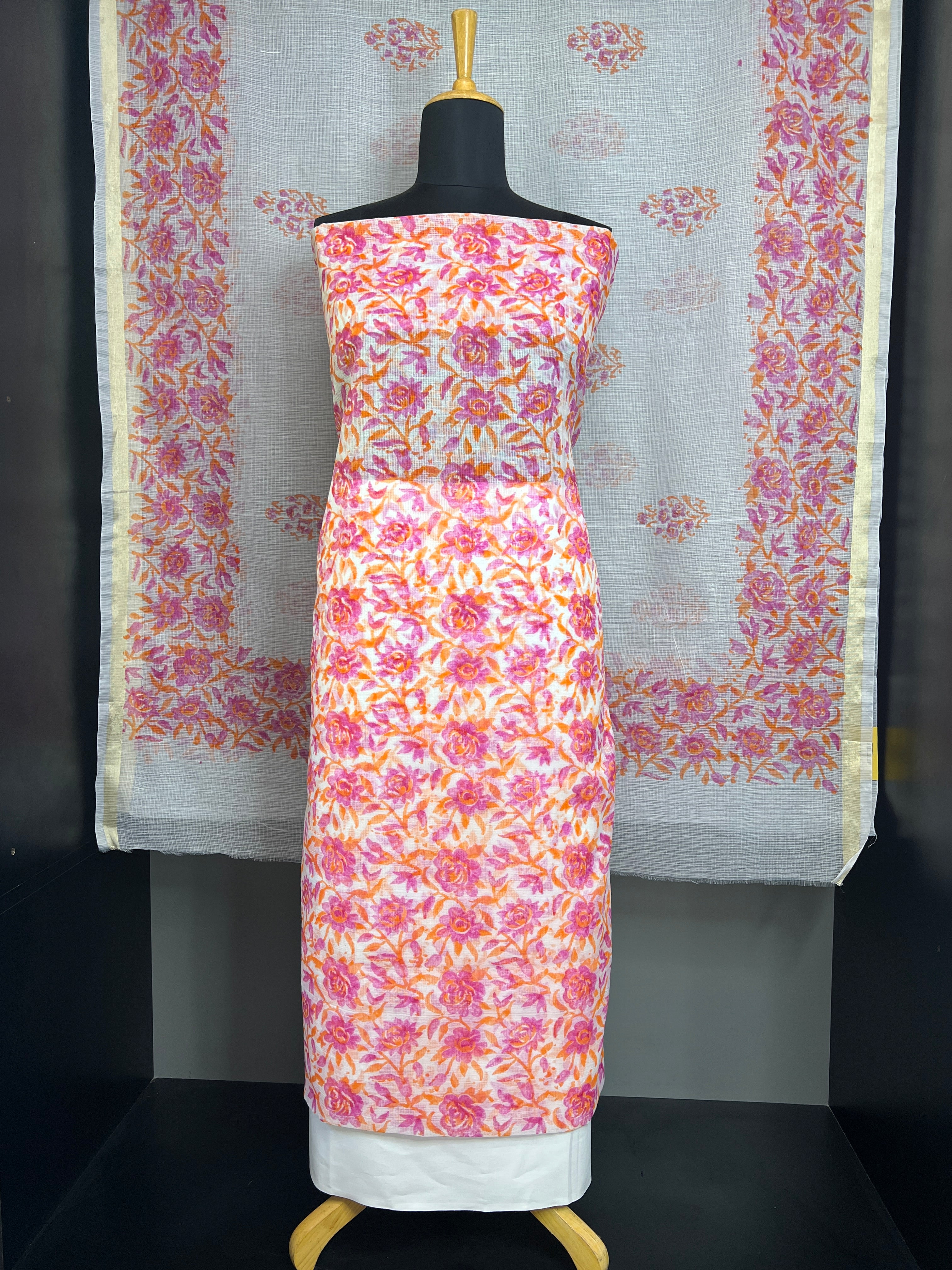 Floral Block Printed Silky Kota Salwar Set | RK307