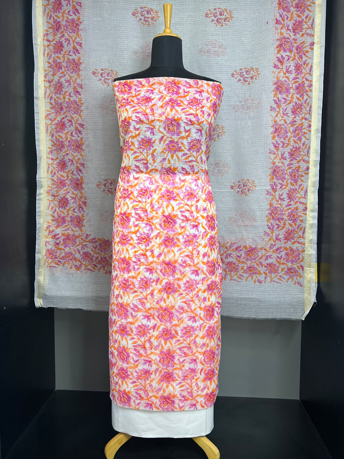 Floral Block Printed Silky Kota Salwar Set | RK307