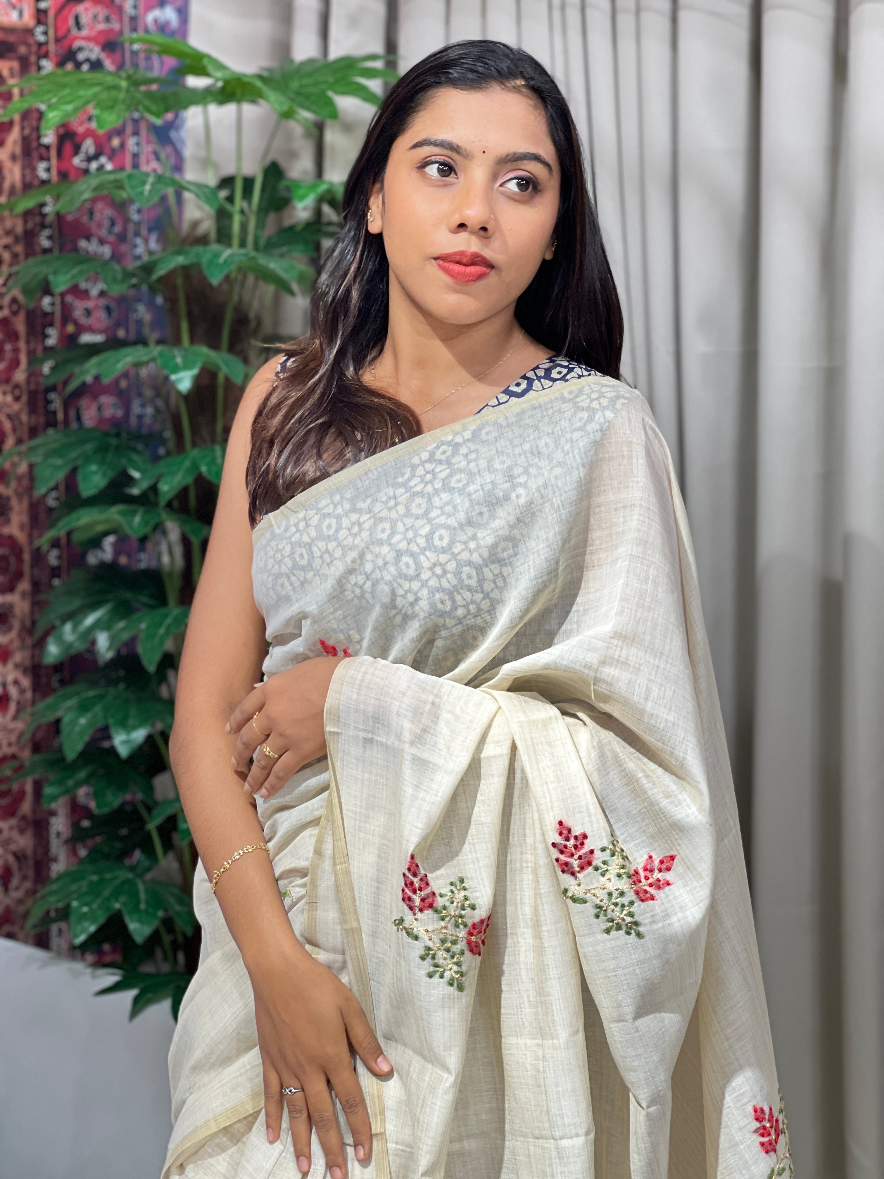 Jamdani Woven Semi Chanderi Saree | BLD1567