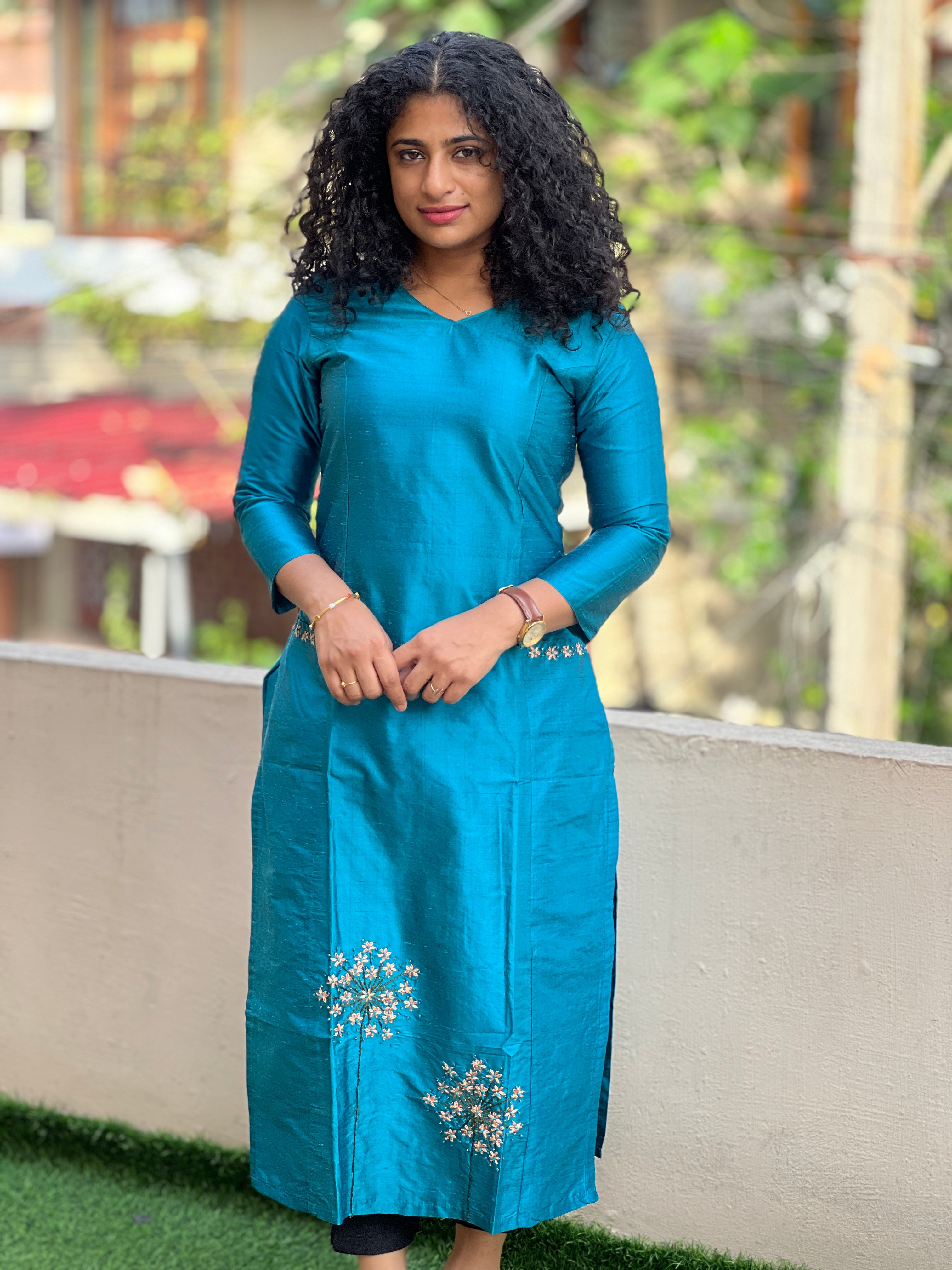 Princess Cut Pattern Embroidery Design Kurta DN514