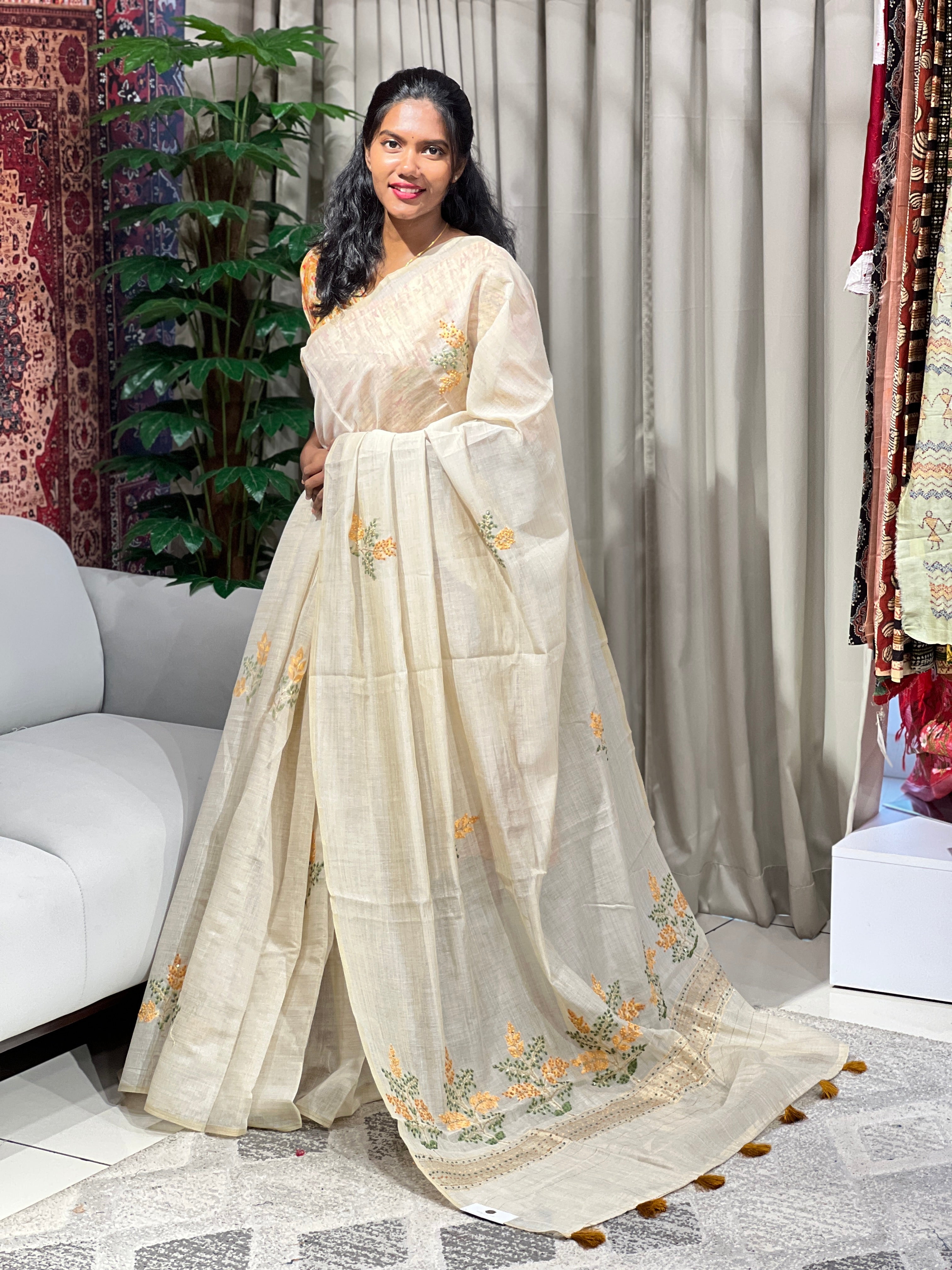 Jamdani Woven Semi Chanderi Saree | BLD1568