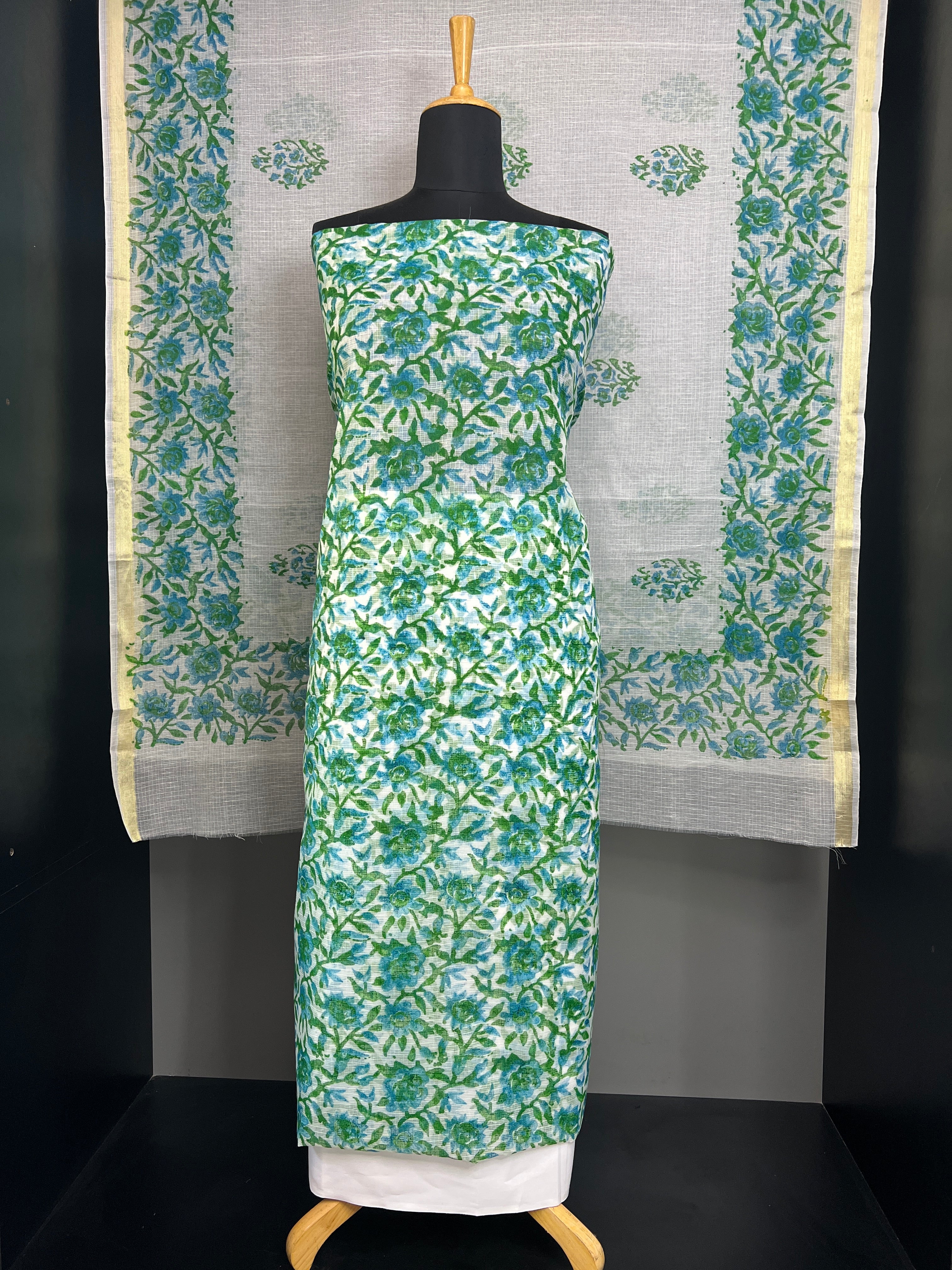 Floral Block Printed Silky Kota Salwar Set | RK308