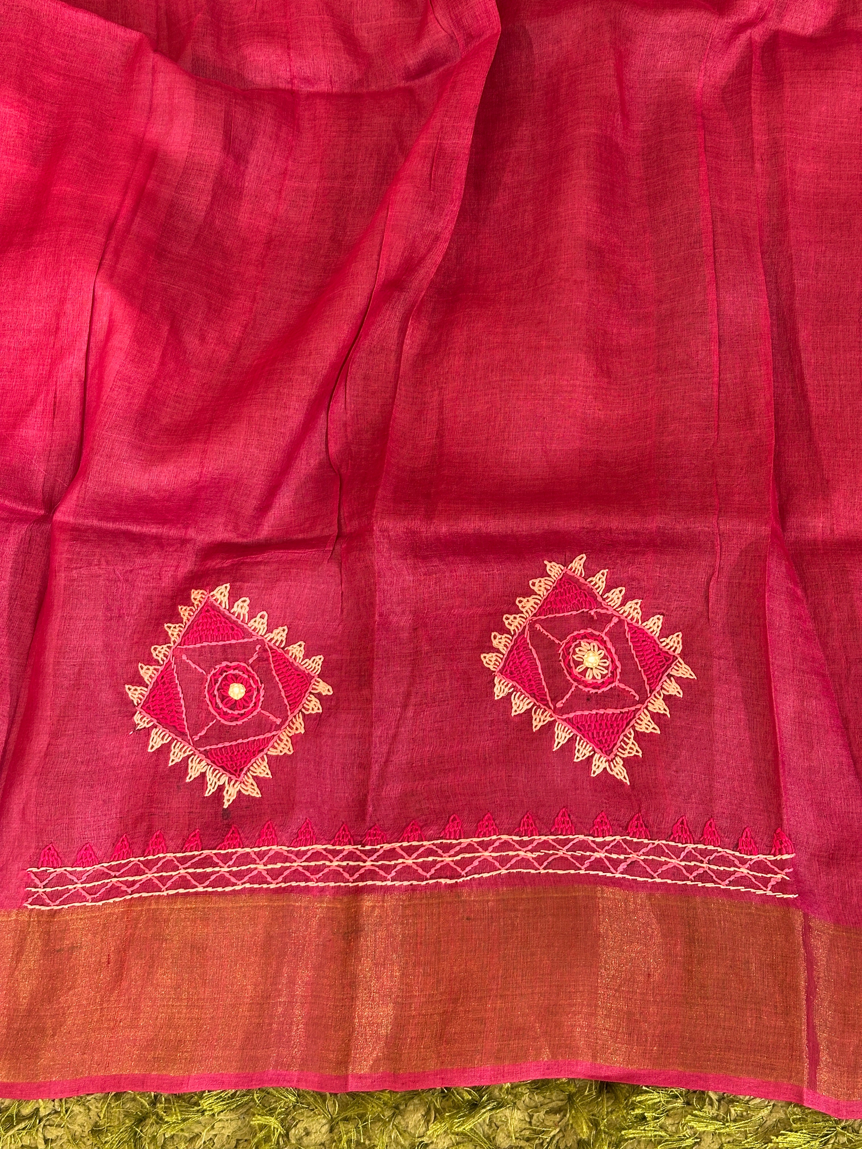 Traditional Lambani Hand Embroidered Tussar Saree | AYD170