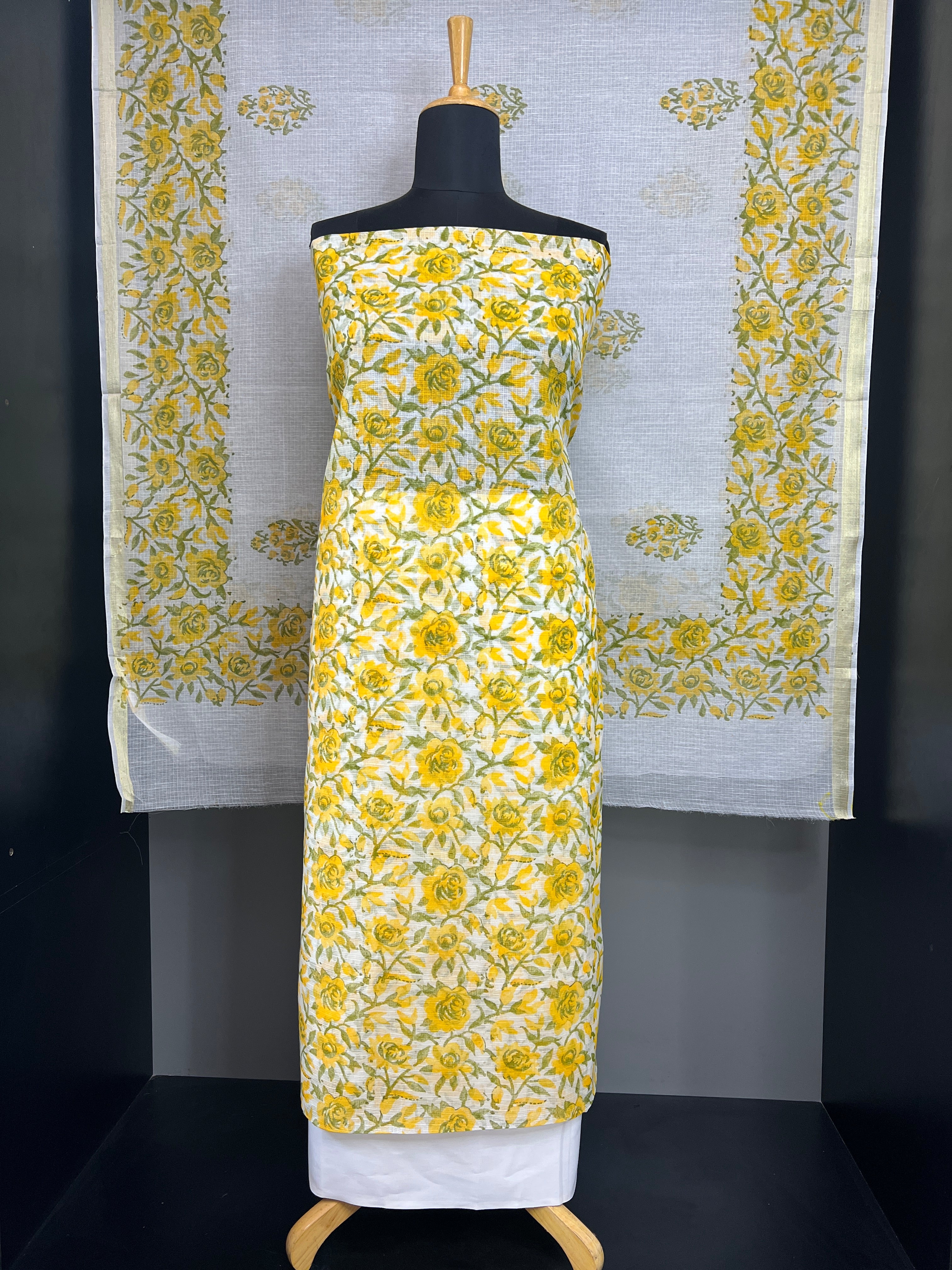 Floral Block Printed Silky Kota Salwar Set | RK306