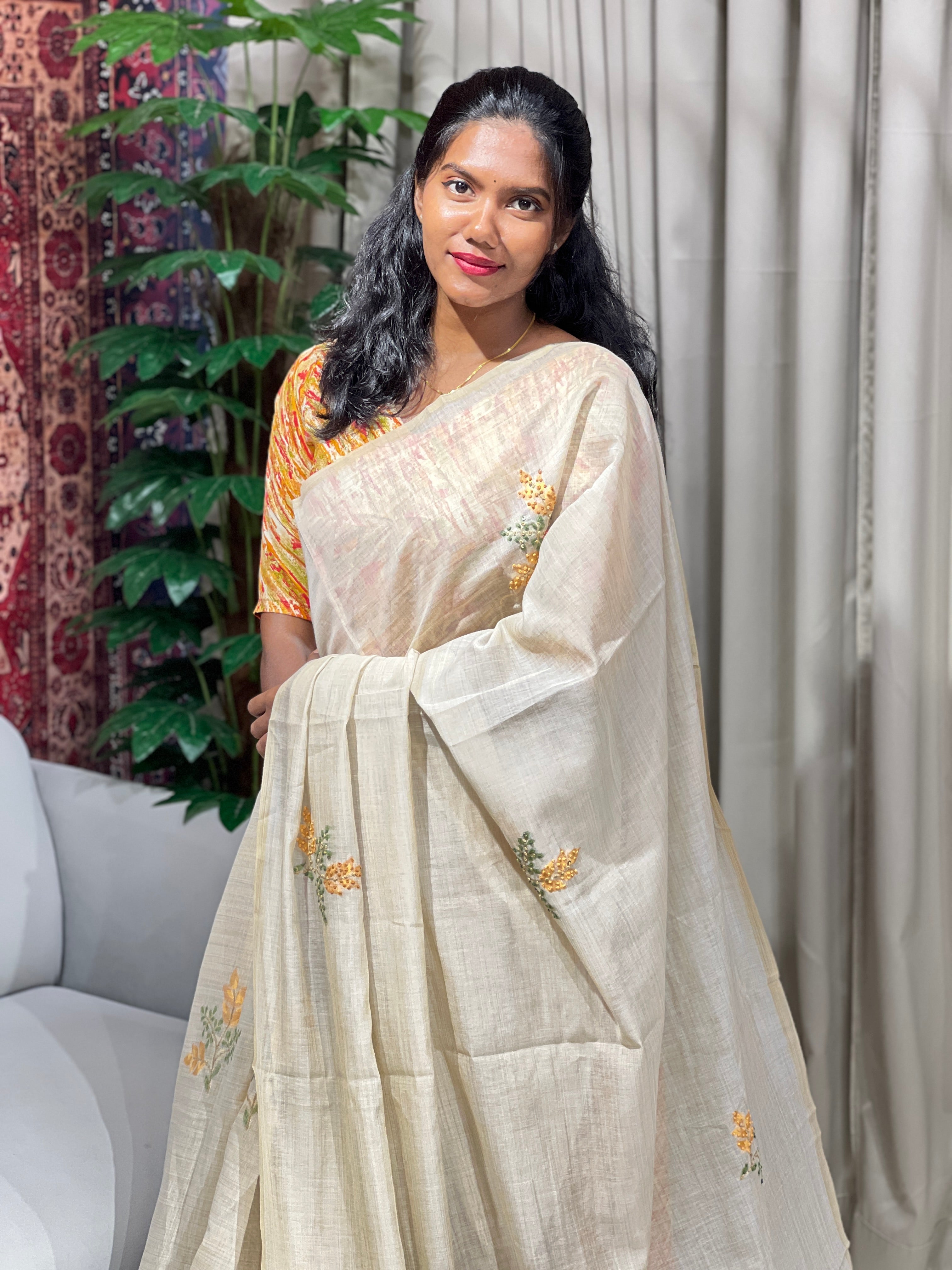 Jamdani Woven Semi Chanderi Saree | BLD1568