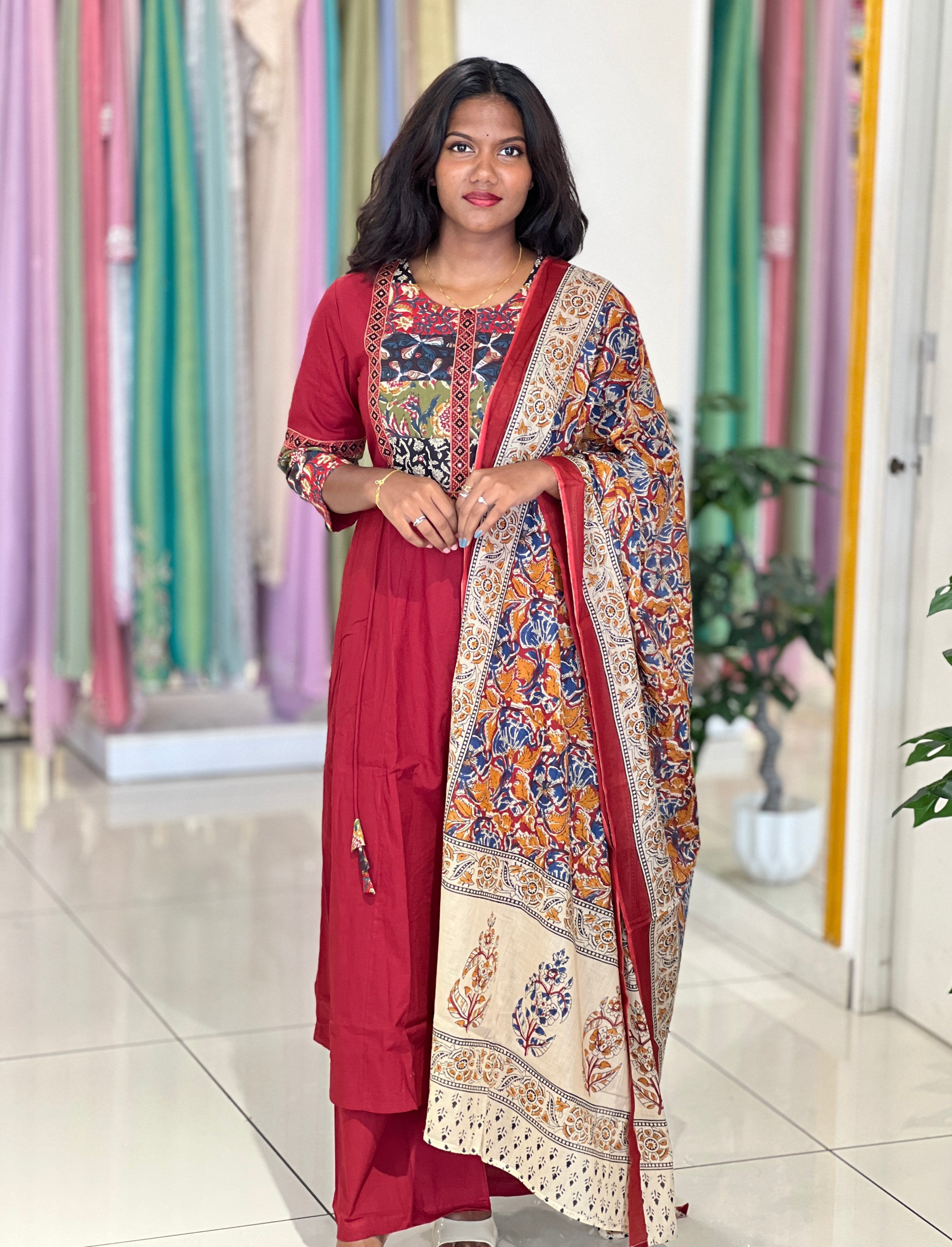 Multi Colour Patch Work Cotton Kurta Set |OMF134