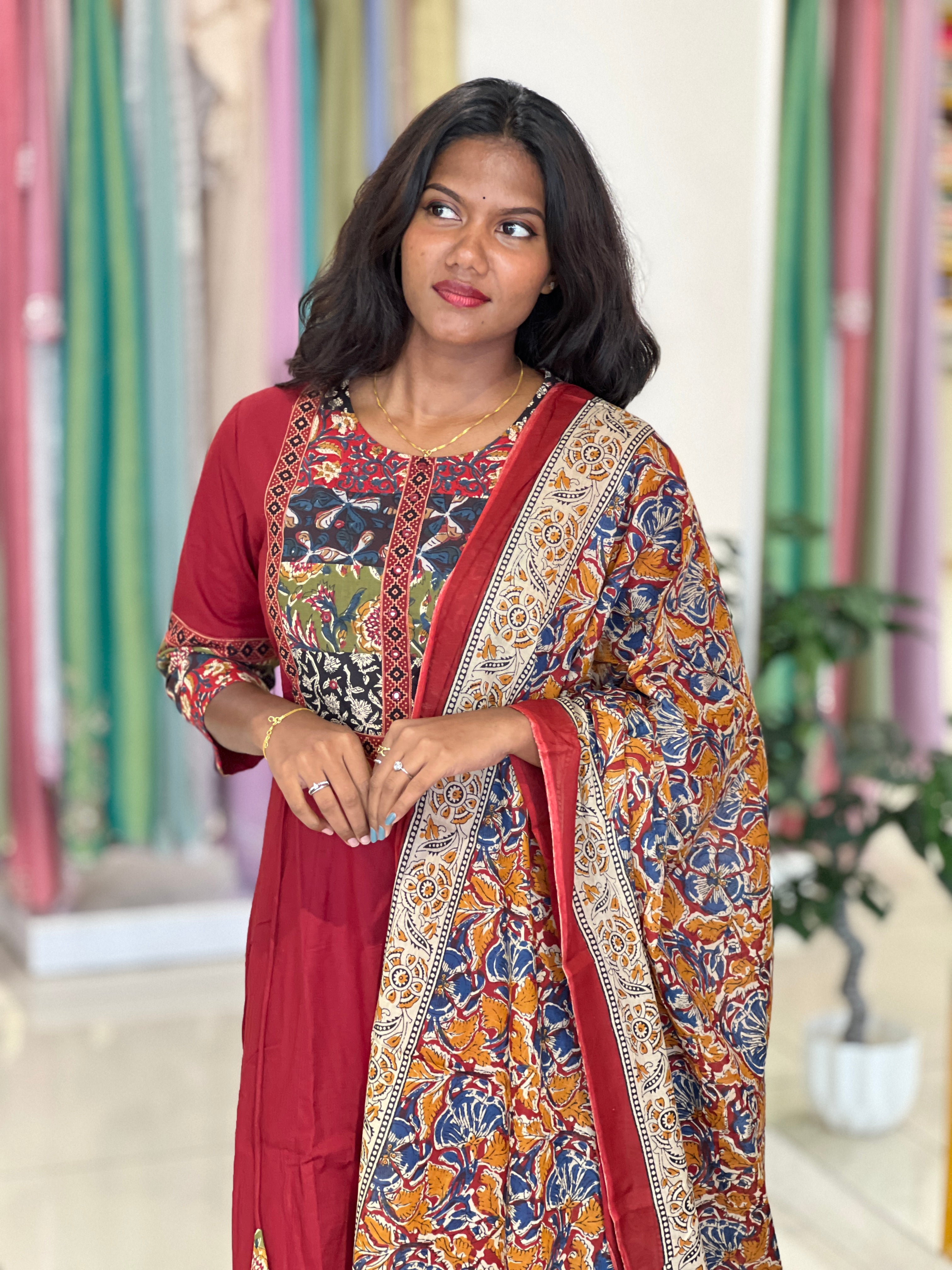Multi Colour Patch Work Cotton Kurta Set |OMF134
