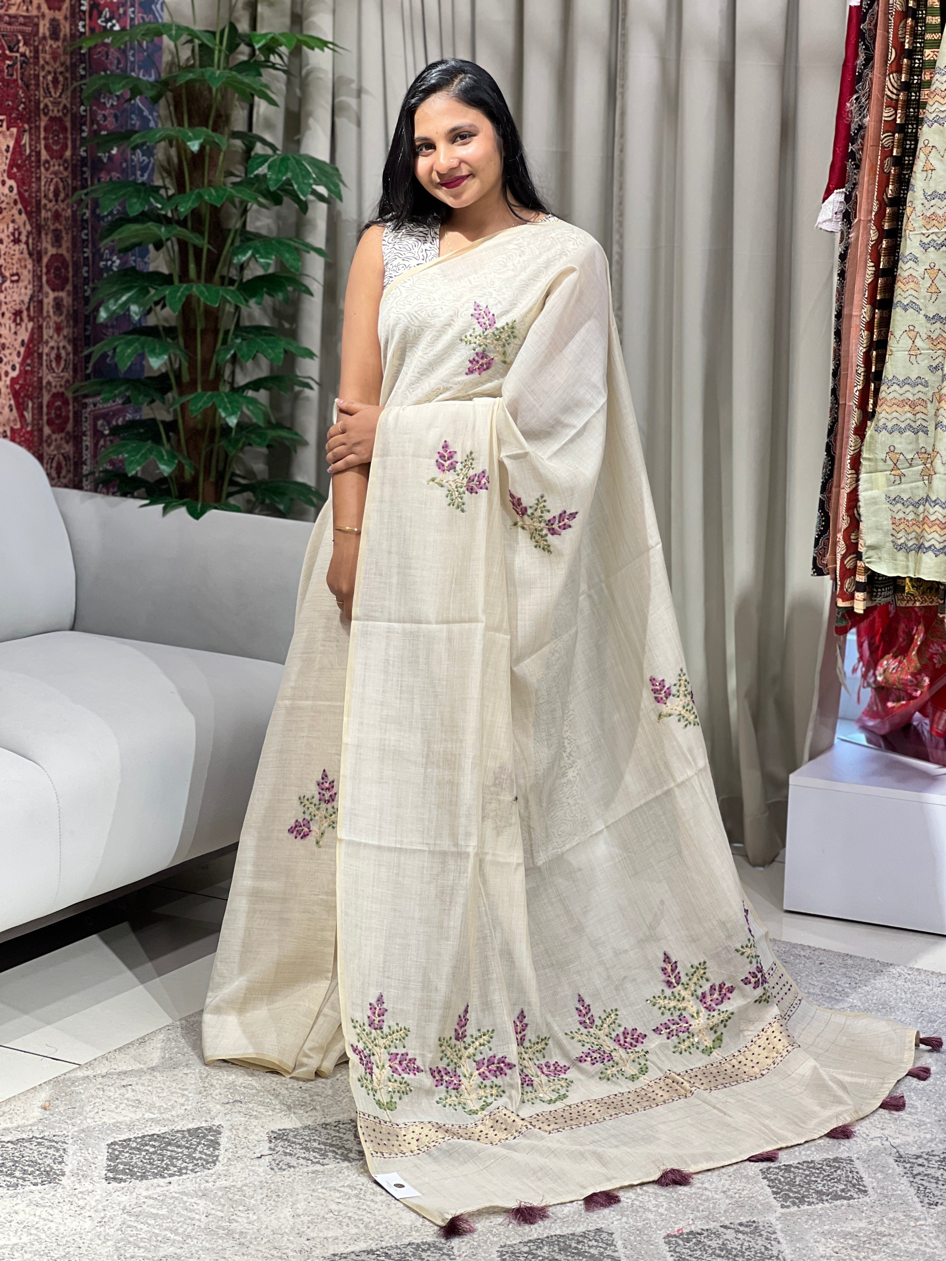 Jamdani Woven Semi Chanderi Saree | BLD1569