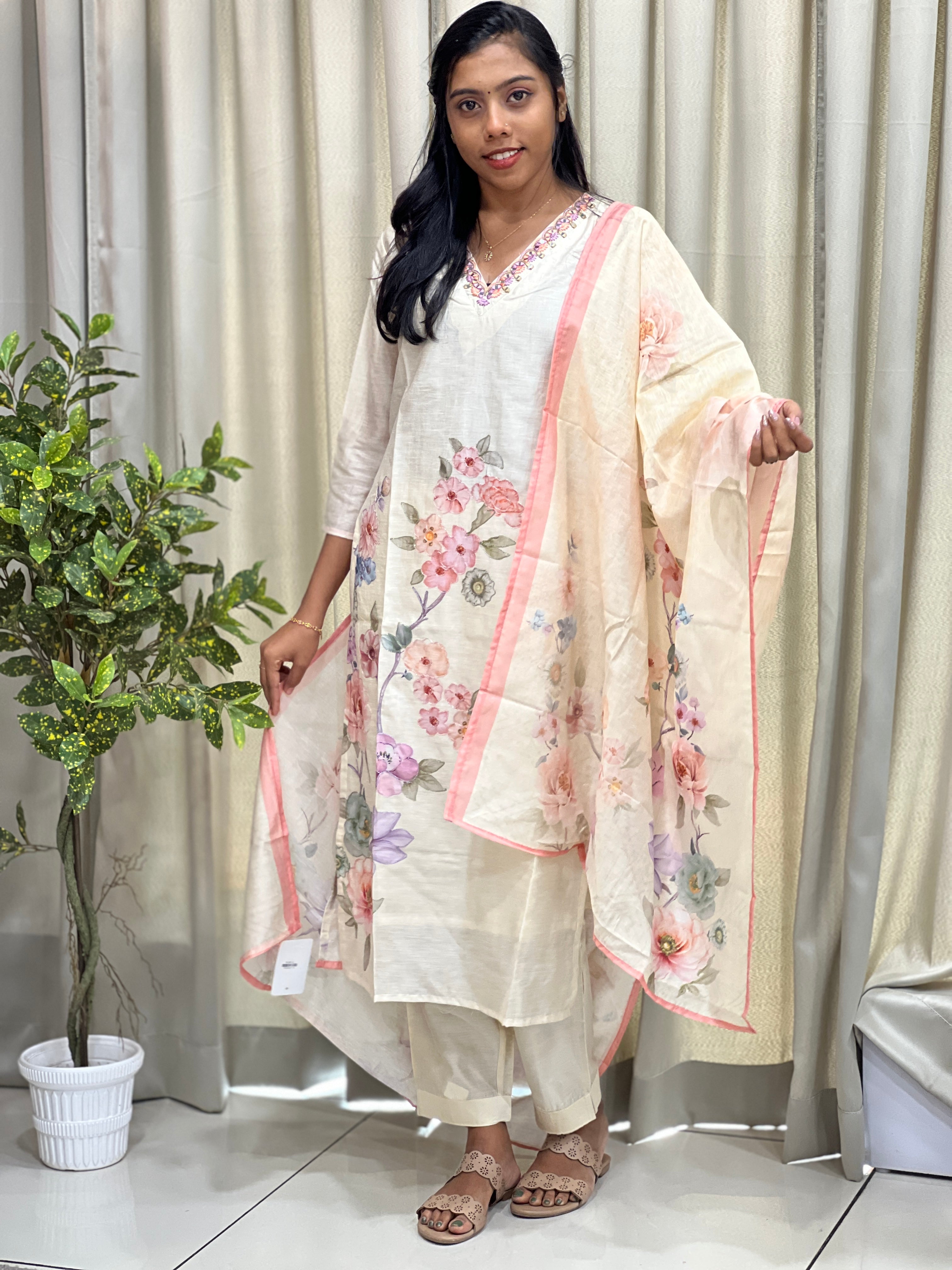 Floral Digital Printed Chanderi Kurta Set | FW259