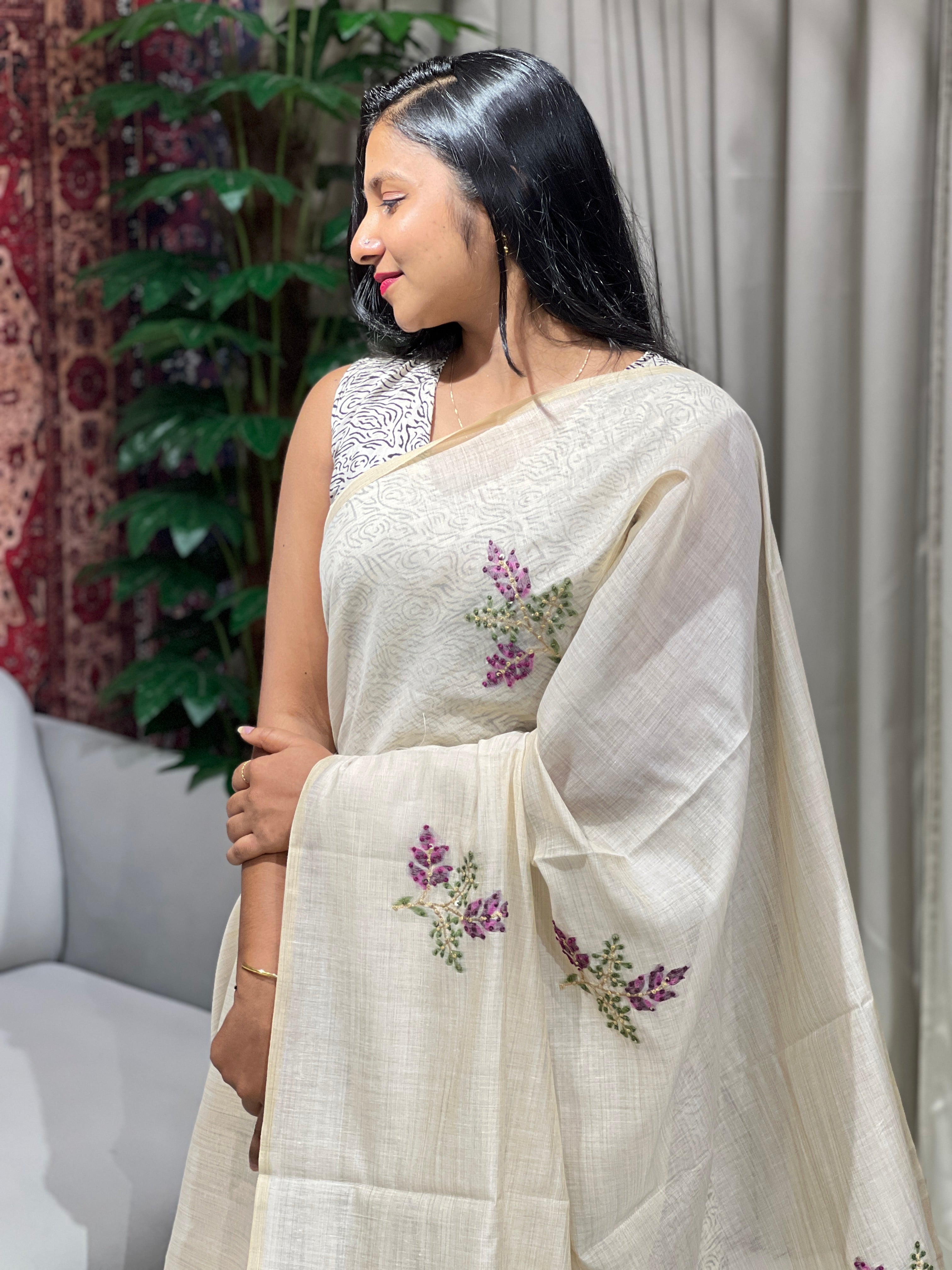 Jamdani Woven Semi Chanderi Saree | BLD1569