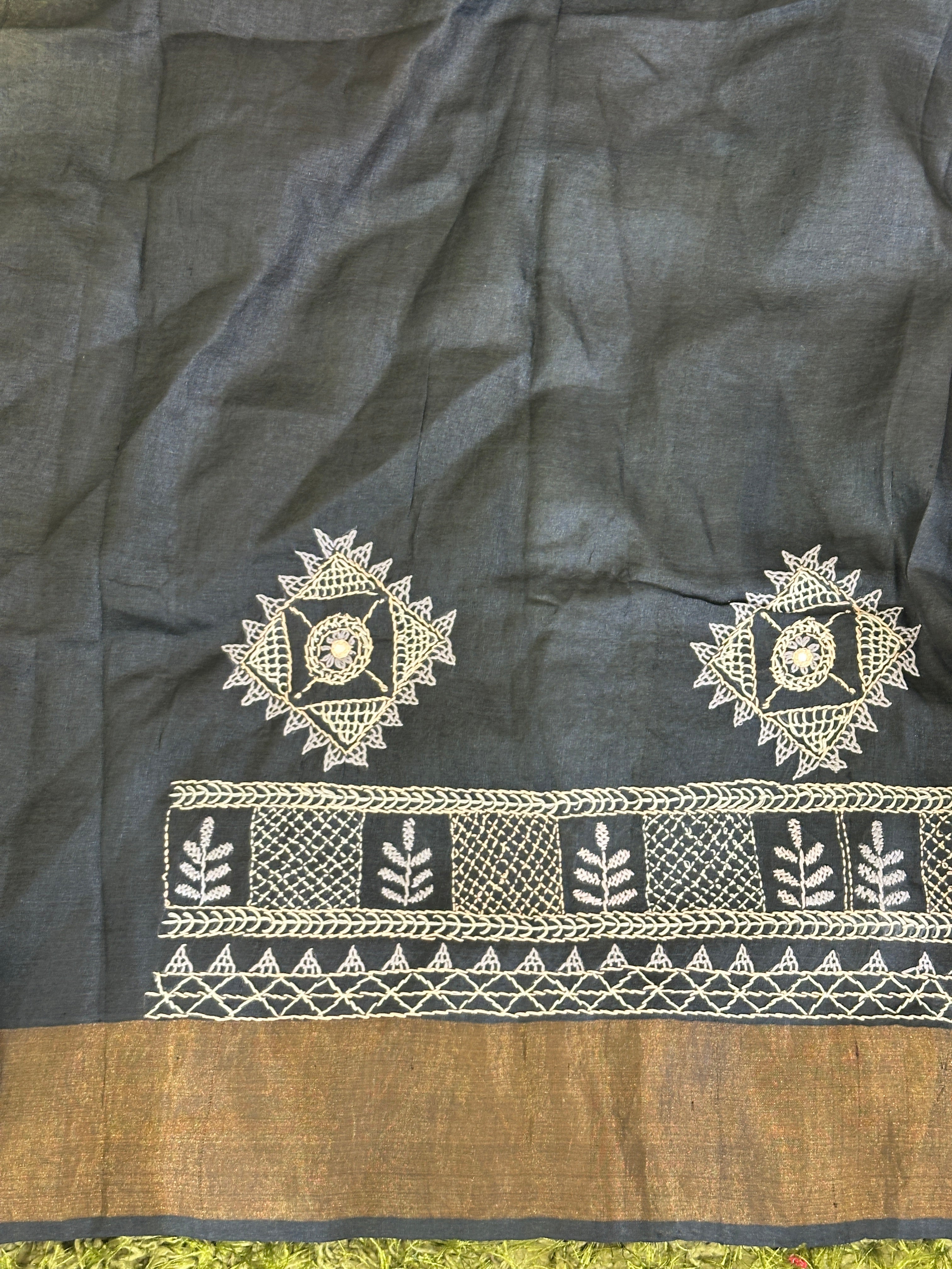 Traditional Lambani Hand Embroidered Tussar Saree | AYD169