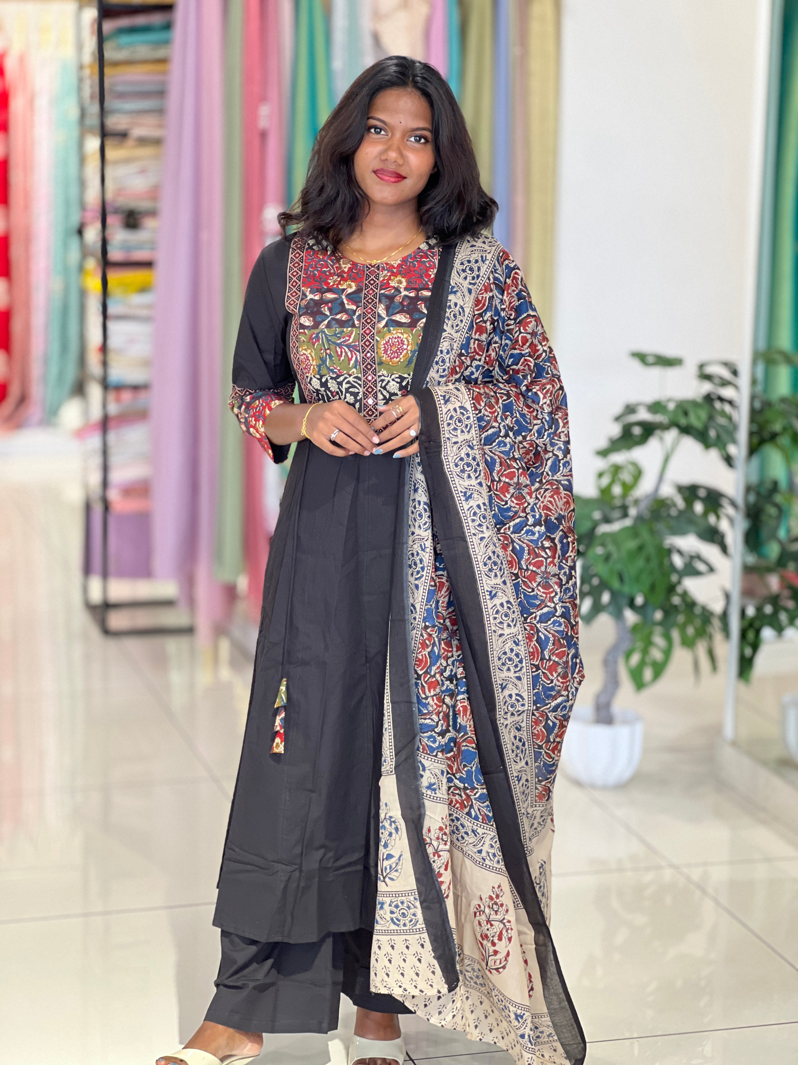 Multi Colour Patch Work Cotton Kurta Set |OMF133