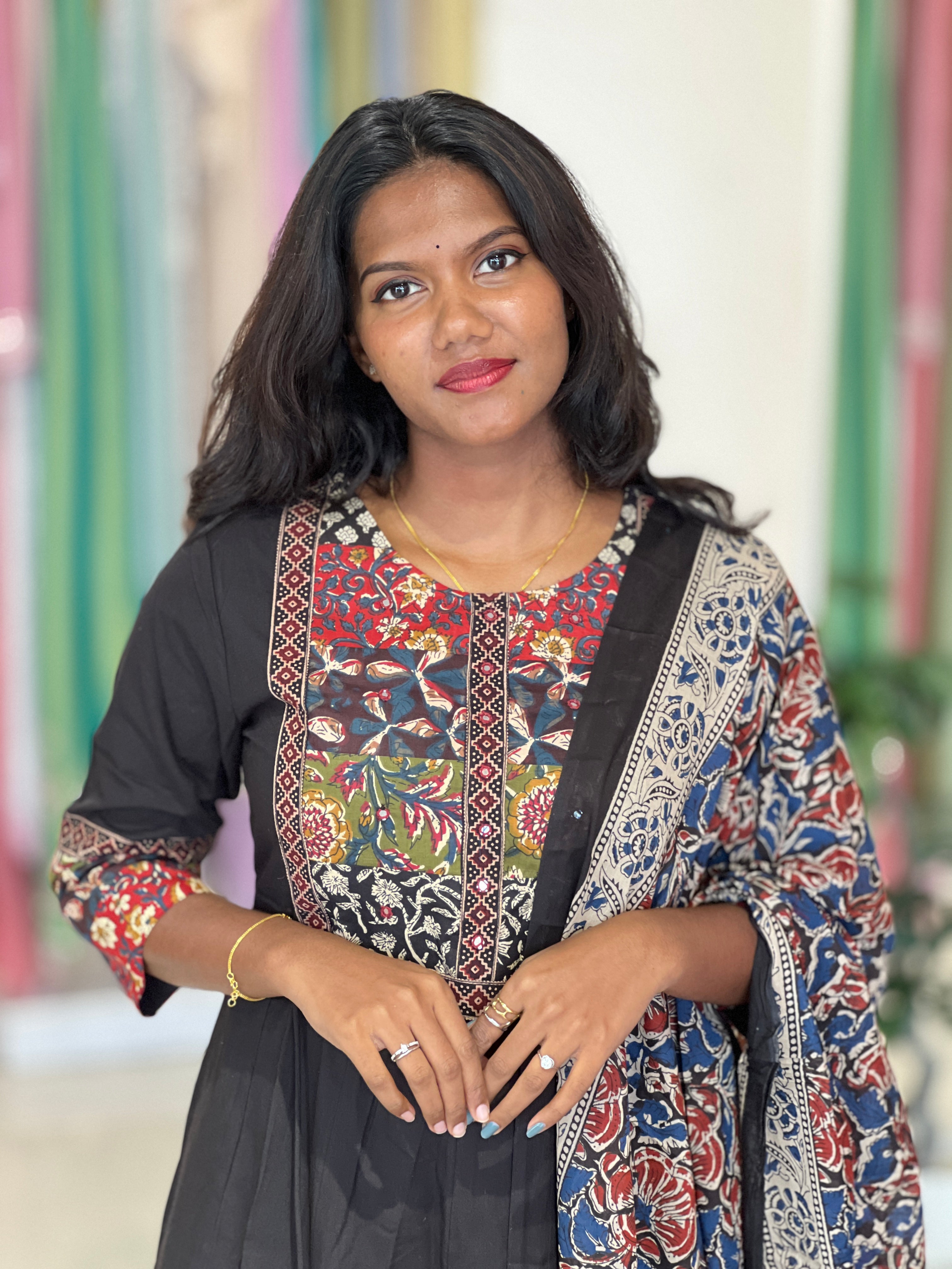 Multi Colour Patch Work Cotton Kurta Set |OMF133