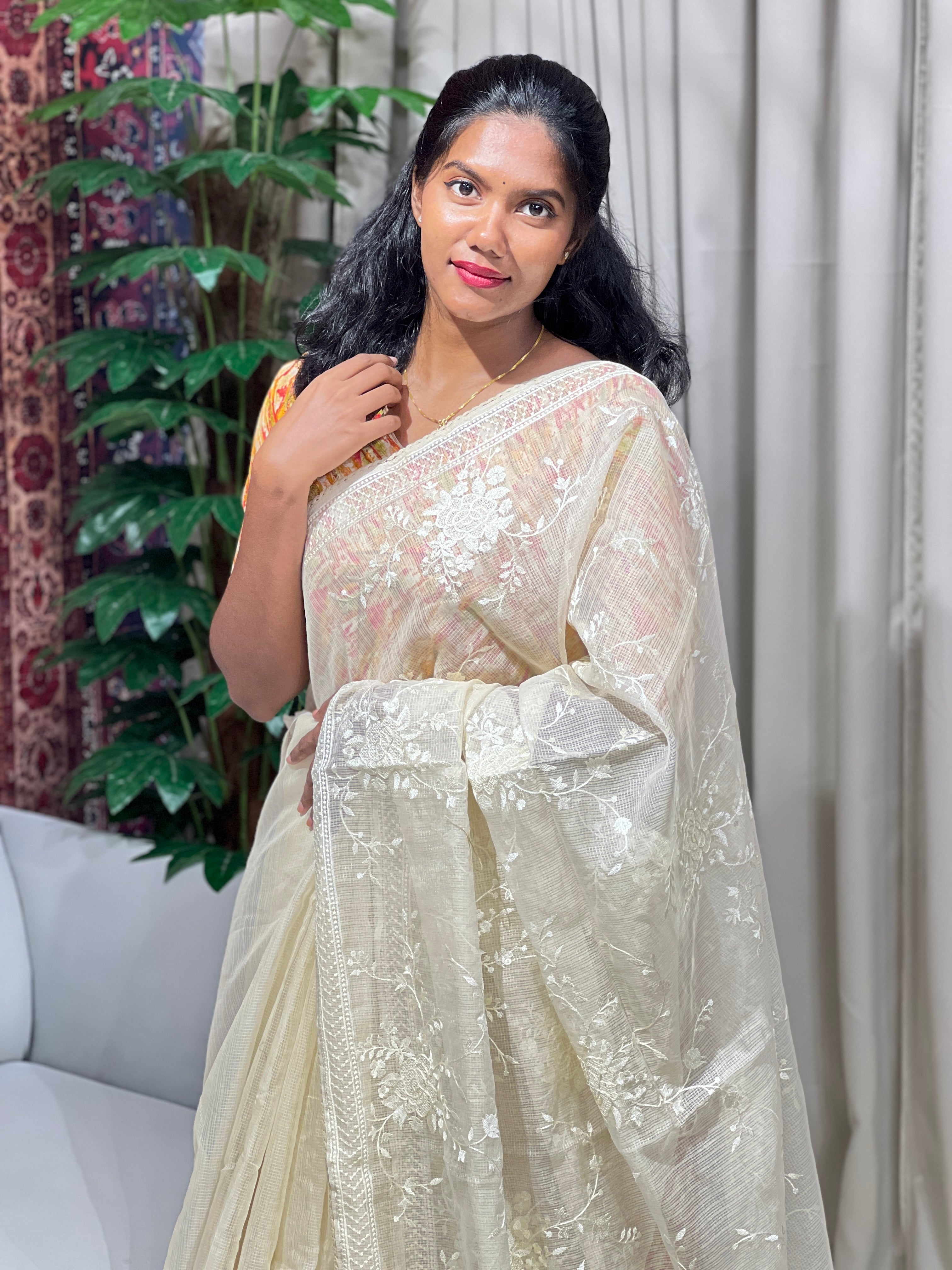 Machine Embroidery Detailed Silky Kota Saree | BLD1559